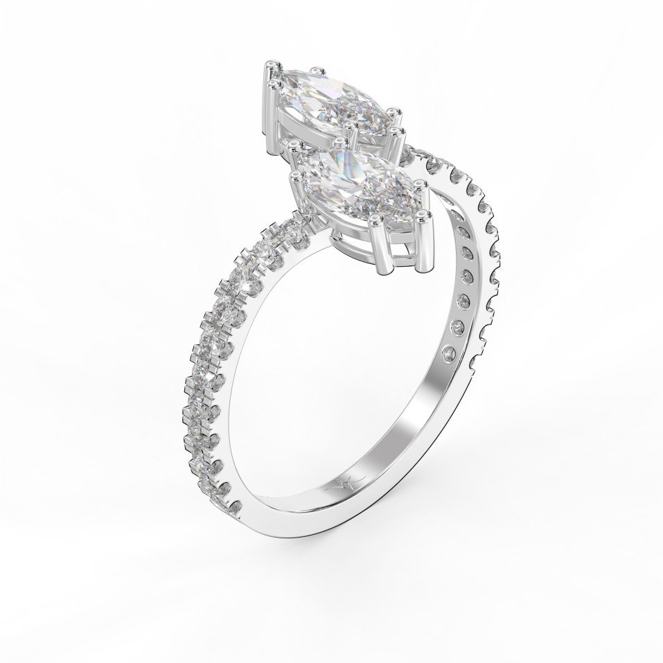 Marquise Cut Two-Stone Bypass Side Stone Engagement Ring | Choose Lab-Grown & natural