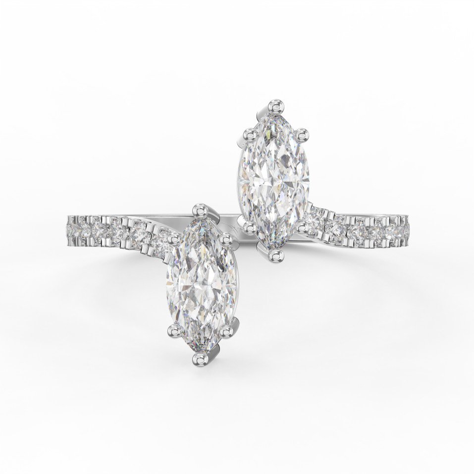 Marquise Cut Two-Stone Bypass Side Stone Engagement Ring | Choose Lab-Grown & natural