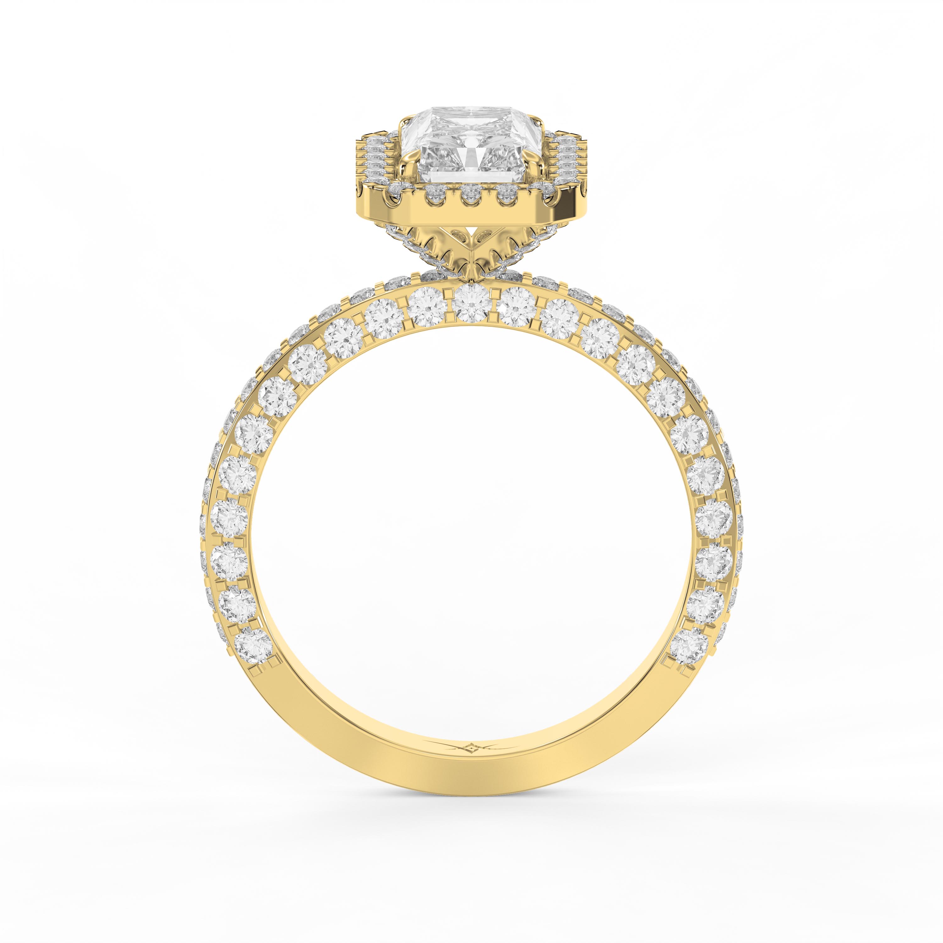 Radiant Cut Diamond Side Stone Engagement Ring – Double & Split Pave Ring | Choose Lab -Grown & Natural