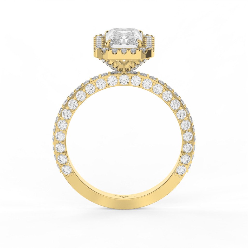 Radiant Cut Diamond Side Stone Engagement Ring – Double & Split Pave Ring | Choose Lab -Grown & Natural