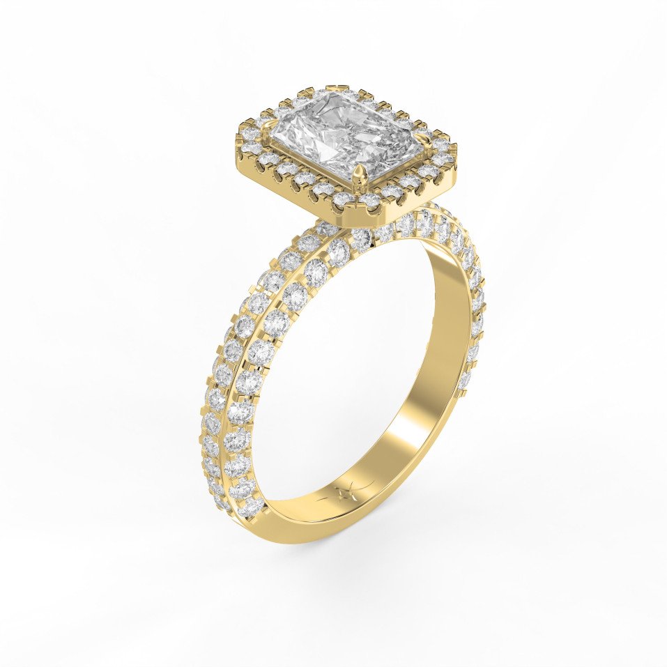 Radiant Cut Diamond Side Stone Engagement Ring – Double & Split Pave Ring | Choose Lab -Grown & Natural