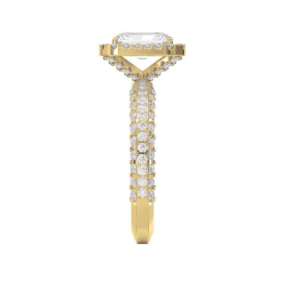 Radiant Cut Diamond Side Stone Engagement Ring – Double & Split Pave Ring | Choose Lab -Grown & Natural