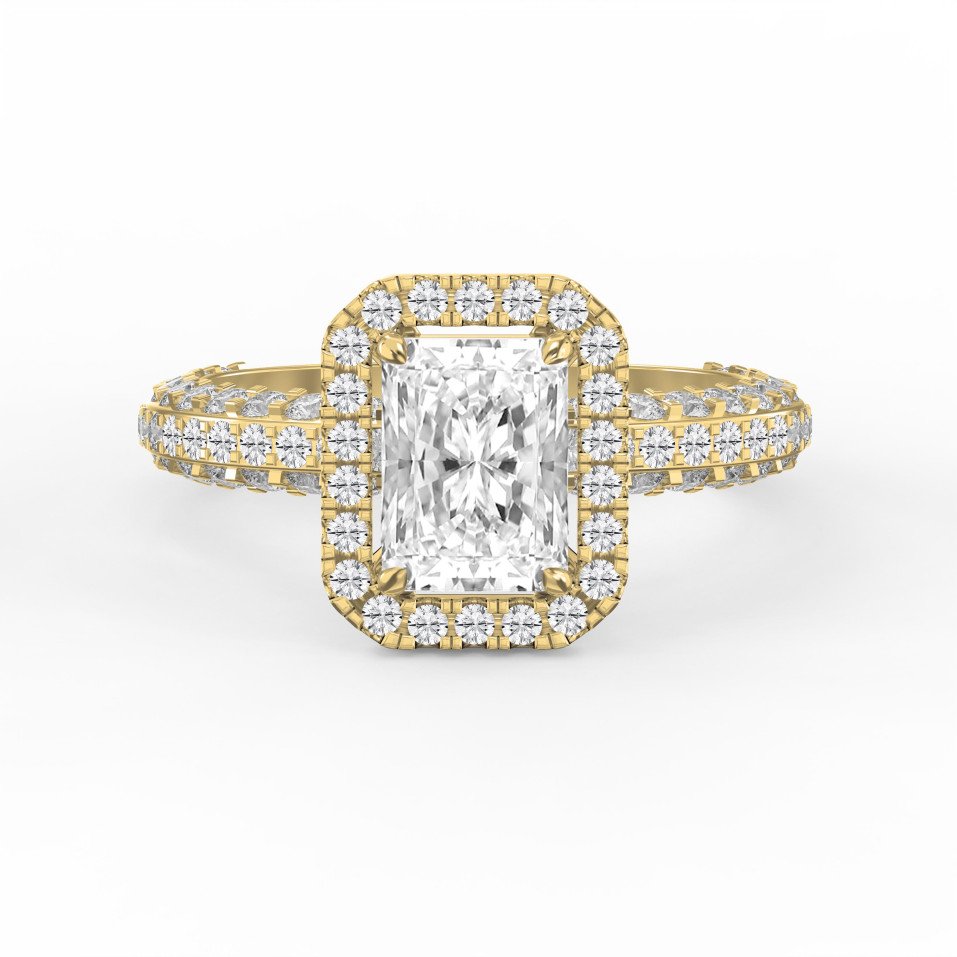 Radiant Cut Diamond Side Stone Engagement Ring – Double & Split Pave Ring | Choose Lab -Grown & Natural
