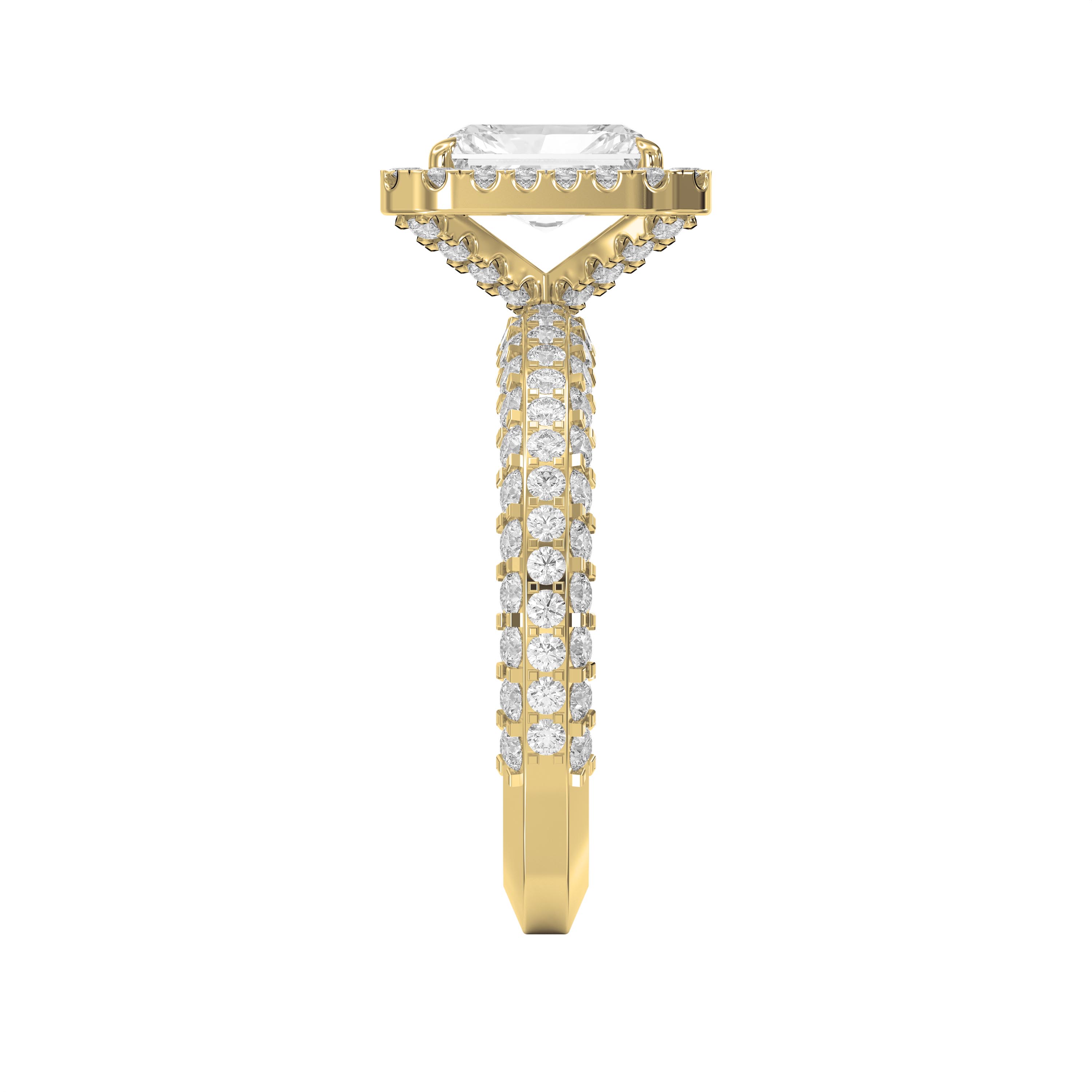 Radiant Cut Diamond Side Stone Engagement Ring – Double & Split Pave Ring | Choose Lab -Grown & Natural