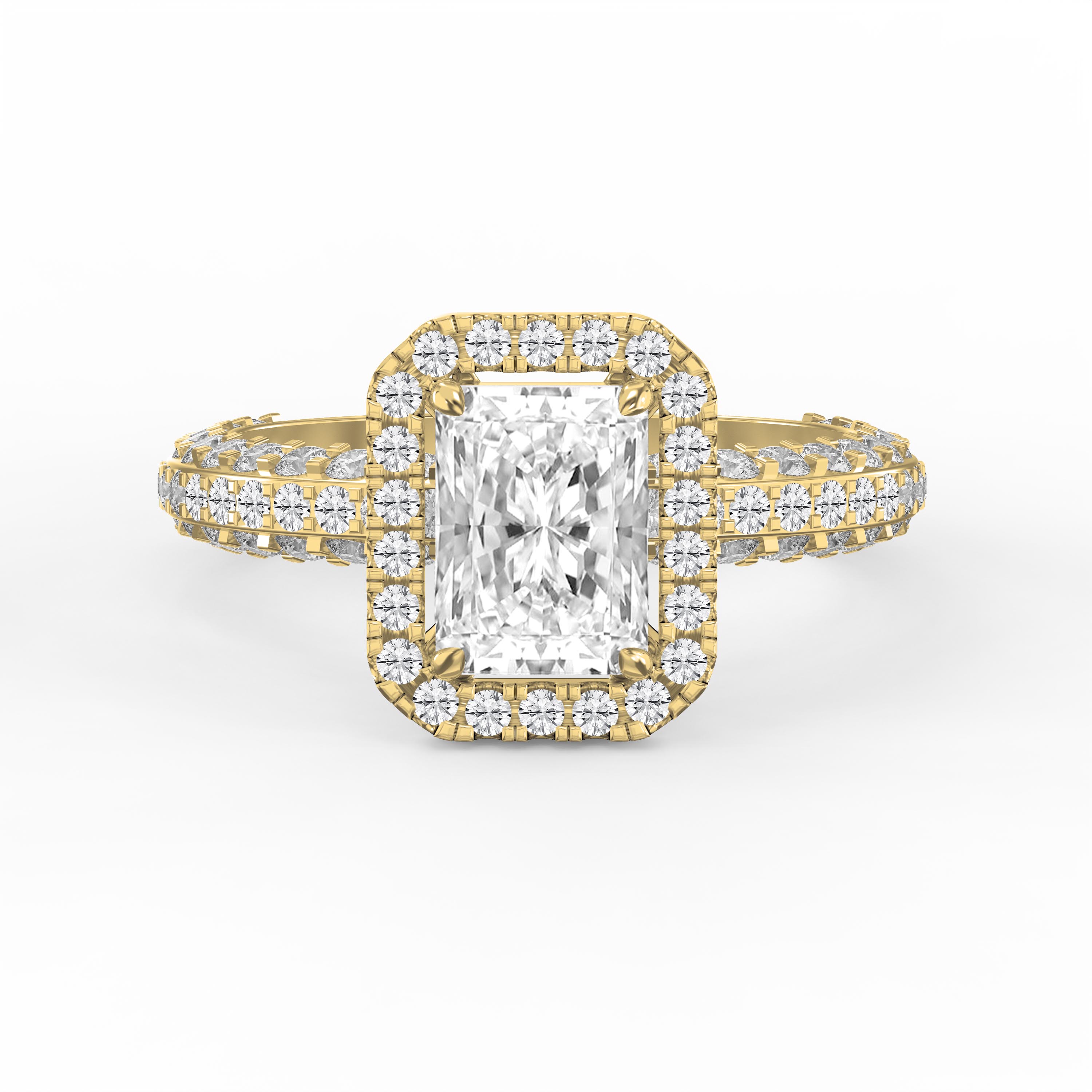 Radiant Cut Diamond Side Stone Engagement Ring – Double & Split Pave Ring | Choose Lab -Grown & Natural