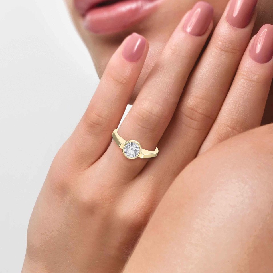 Customizable Half Bezel Solitaire Engagement Ring – Lab Grown or Natural Diamond