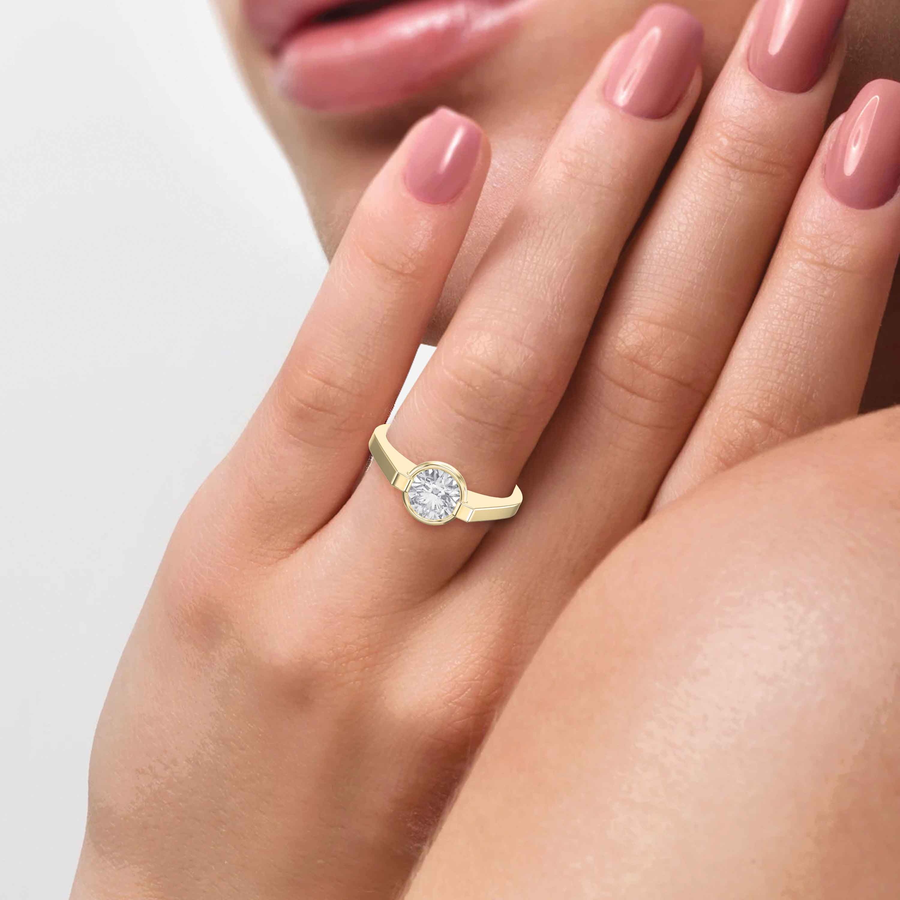 Customizable Half Bezel Solitaire Engagement Ring – Lab Grown or Natural Diamond