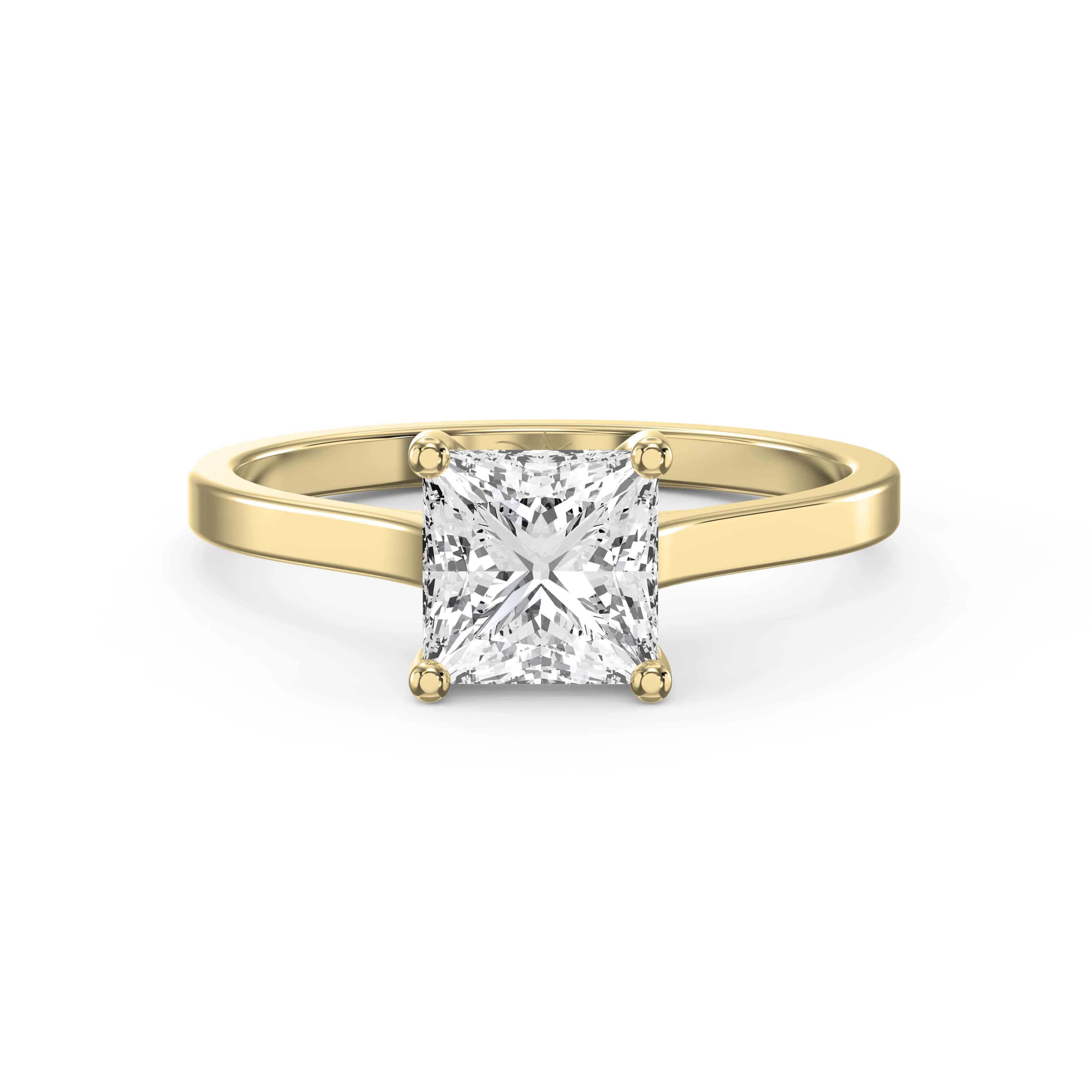 Classic Solitaire Princess-Cut Diamond Ring – 4-Prong Cathedral Setting