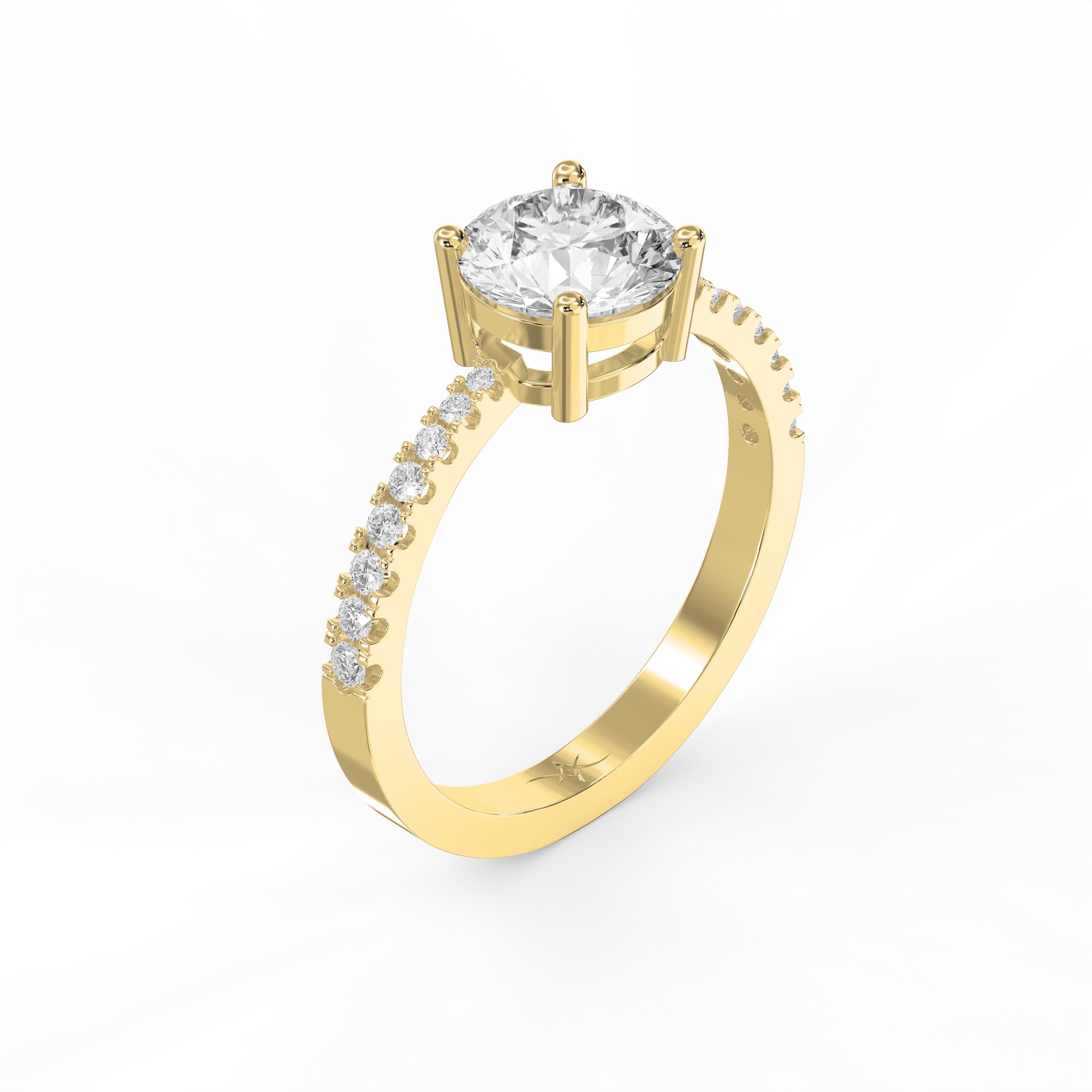 Customizable Center Diamond Sparkle  Side Stone Engagement Ring  | Lab - Grown & Natural Diamond  - Valam Design