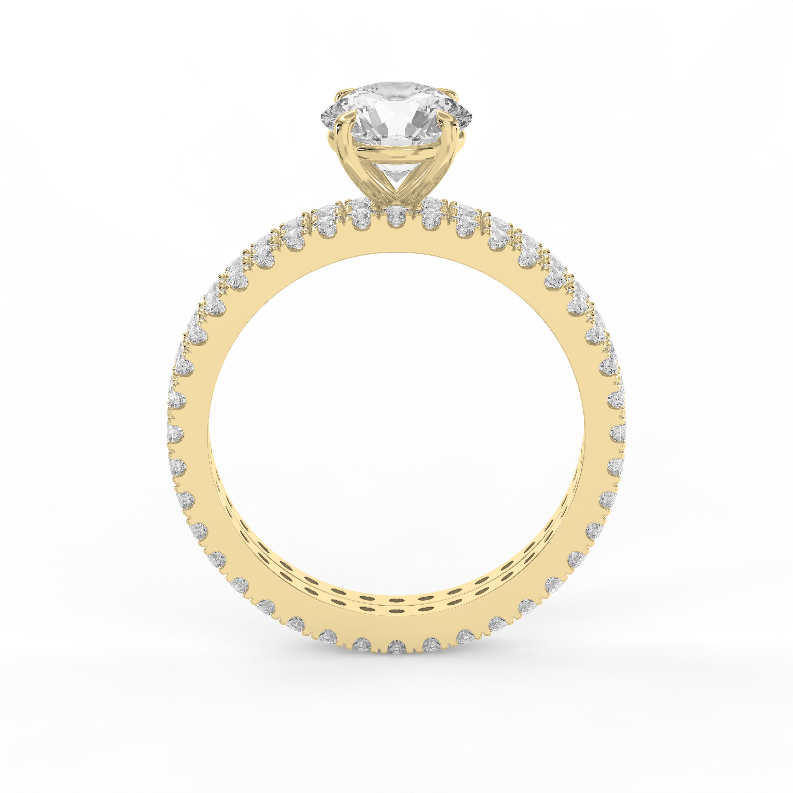 Luxury Round Brilliant Side Stone  Engagement Ring | Double Pavé Eternity Ring | Lab - Grown & Natural