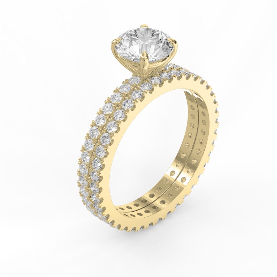 Luxury Round Brilliant Side Stone  Engagement Ring | Double Pavé Eternity Ring | Lab - Grown & Natural