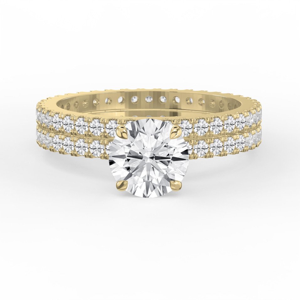 Luxury Round Brilliant Side Stone  Engagement Ring | Double Pavé Eternity Ring | Lab - Grown & Natural