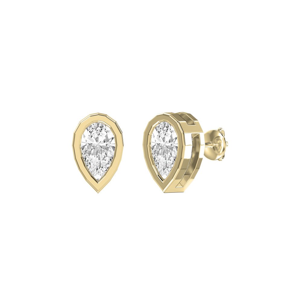 Bezel Bloom Pear Shape Earring Studs Choose Lab-Grown & Natural diamond