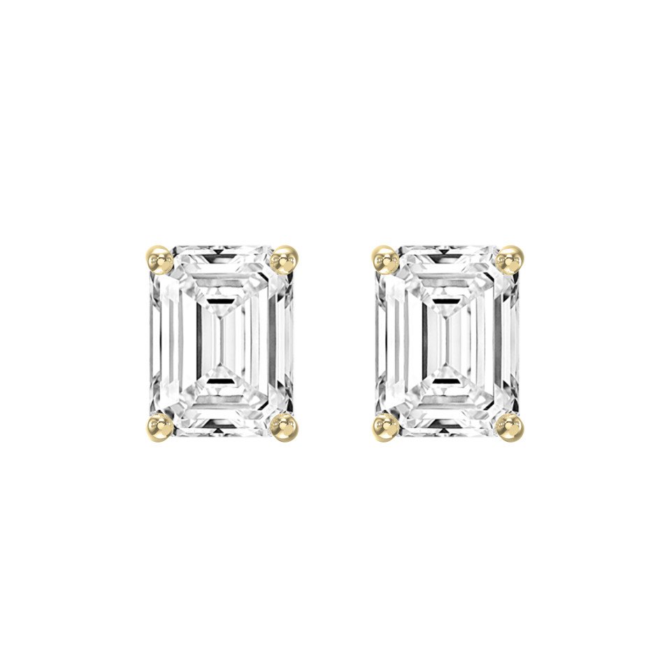4-Prong Emerald Cut Diamond Stud Earrings – Lab Grown Diamond Brilliance
