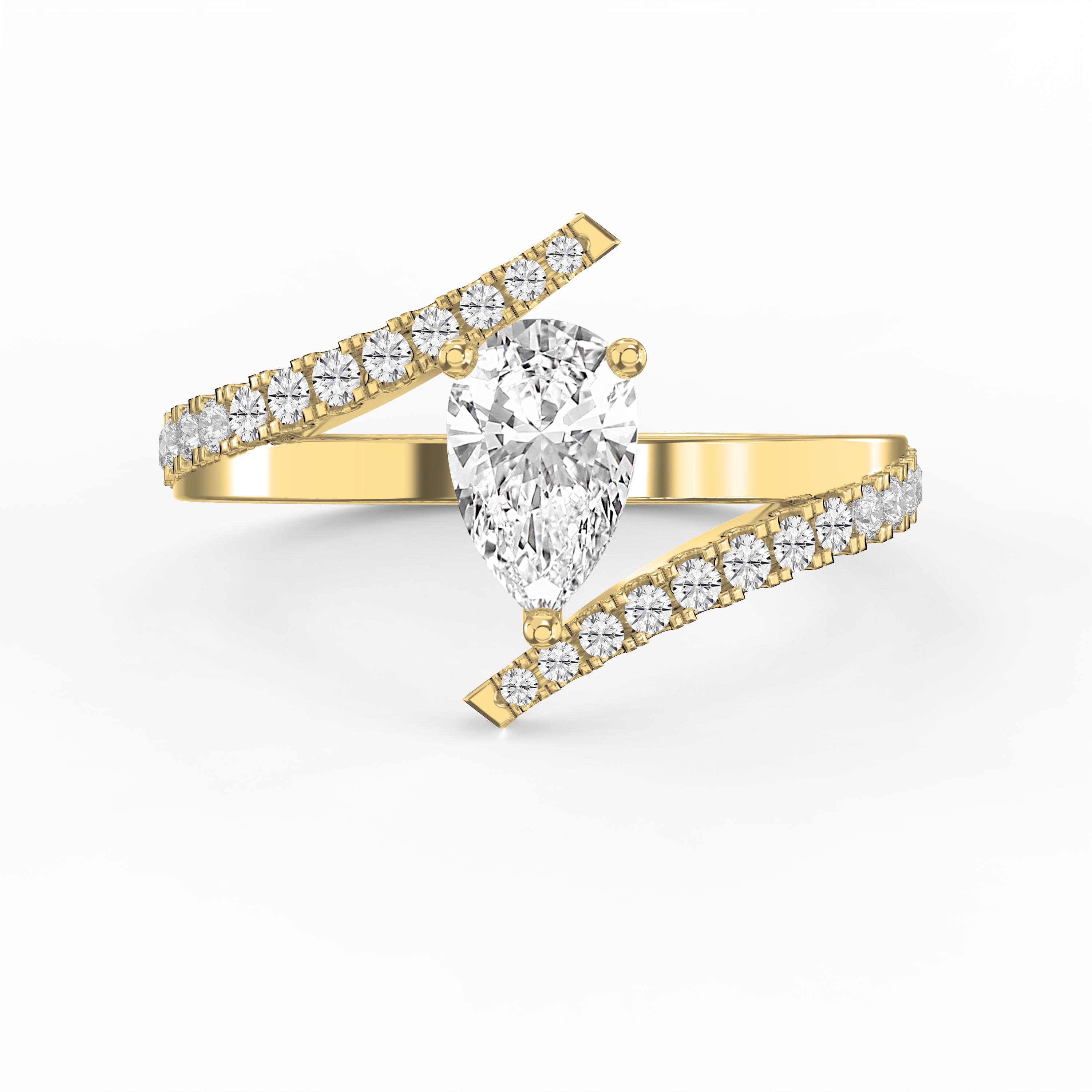 Elegant Pear-Cut Diamond Bypass Side Stone Engagement Ring | Lab Grown & Natural