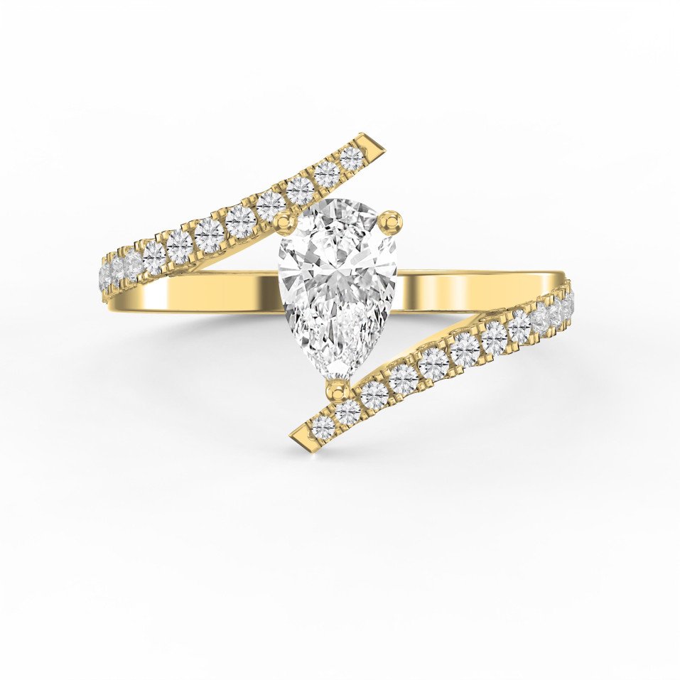 Elegant Pear-Cut Diamond Bypass Side Stone Engagement Ring | Lab Grown & Natural