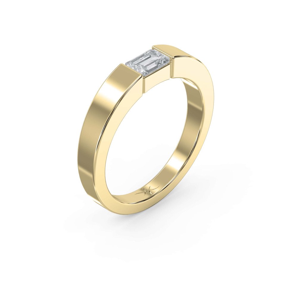 Flat Promise Ring with Emerald Cut Lab-Grown & Natural Diamond for Men