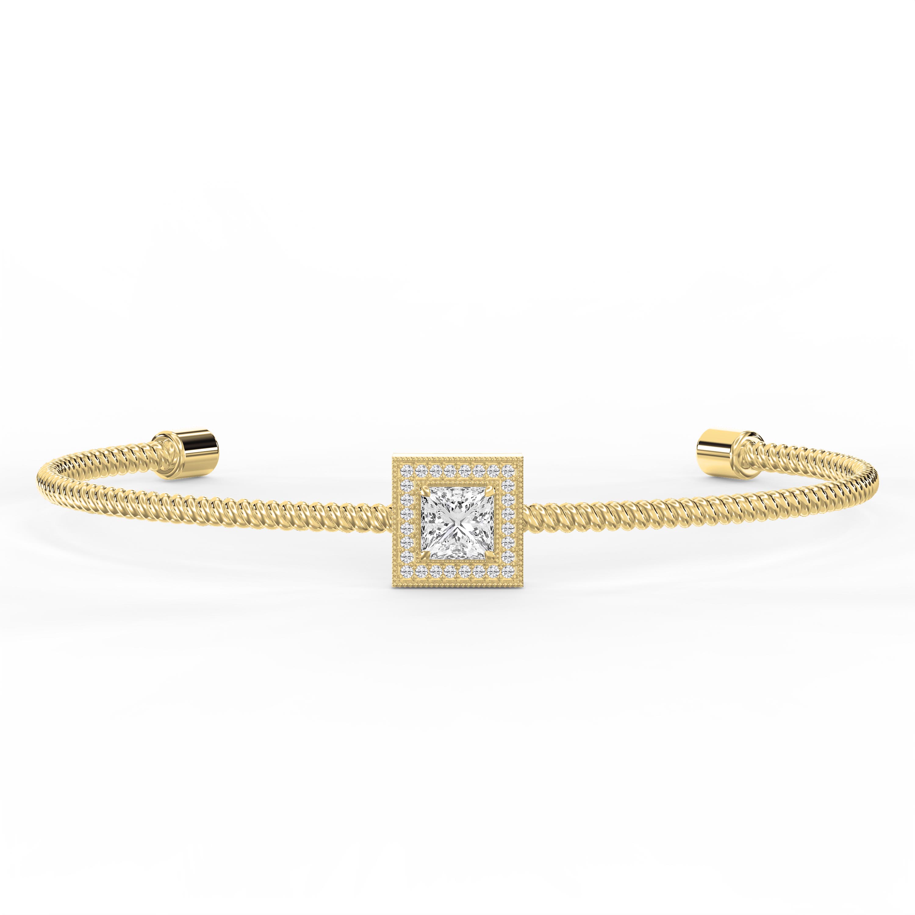 Luxury Cuff Bracelet with Square Halo Centerpiece – Princess Cut Diamond | Choose Lab - Grown & Natural