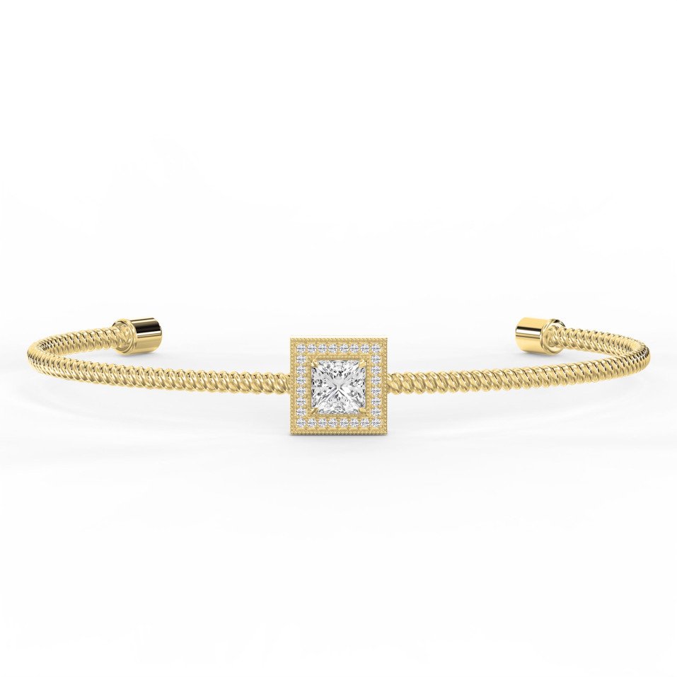 Luxury Cuff Bracelet with Square Halo Centerpiece – Princess Cut Diamond | Choose Lab - Grown & Natural
