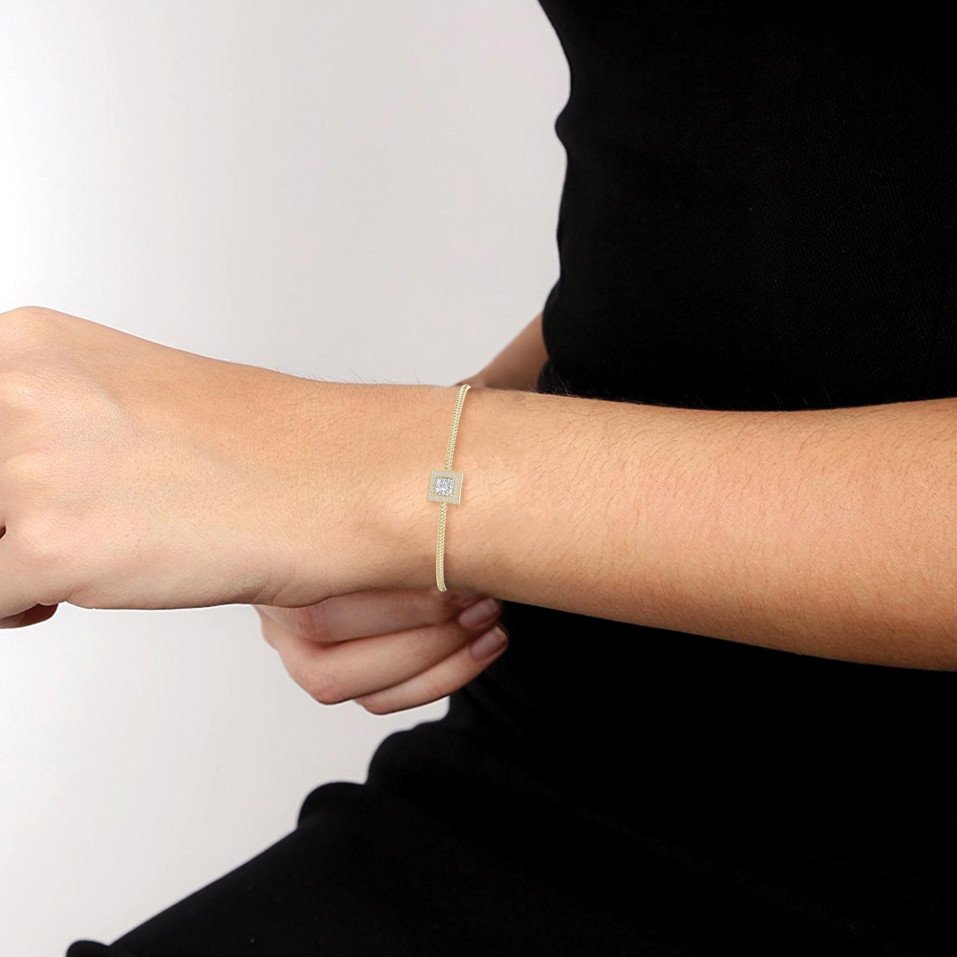 Luxury Cuff Bracelet with Square Halo Centerpiece – Princess Cut Diamond | Choose Lab - Grown & Natural