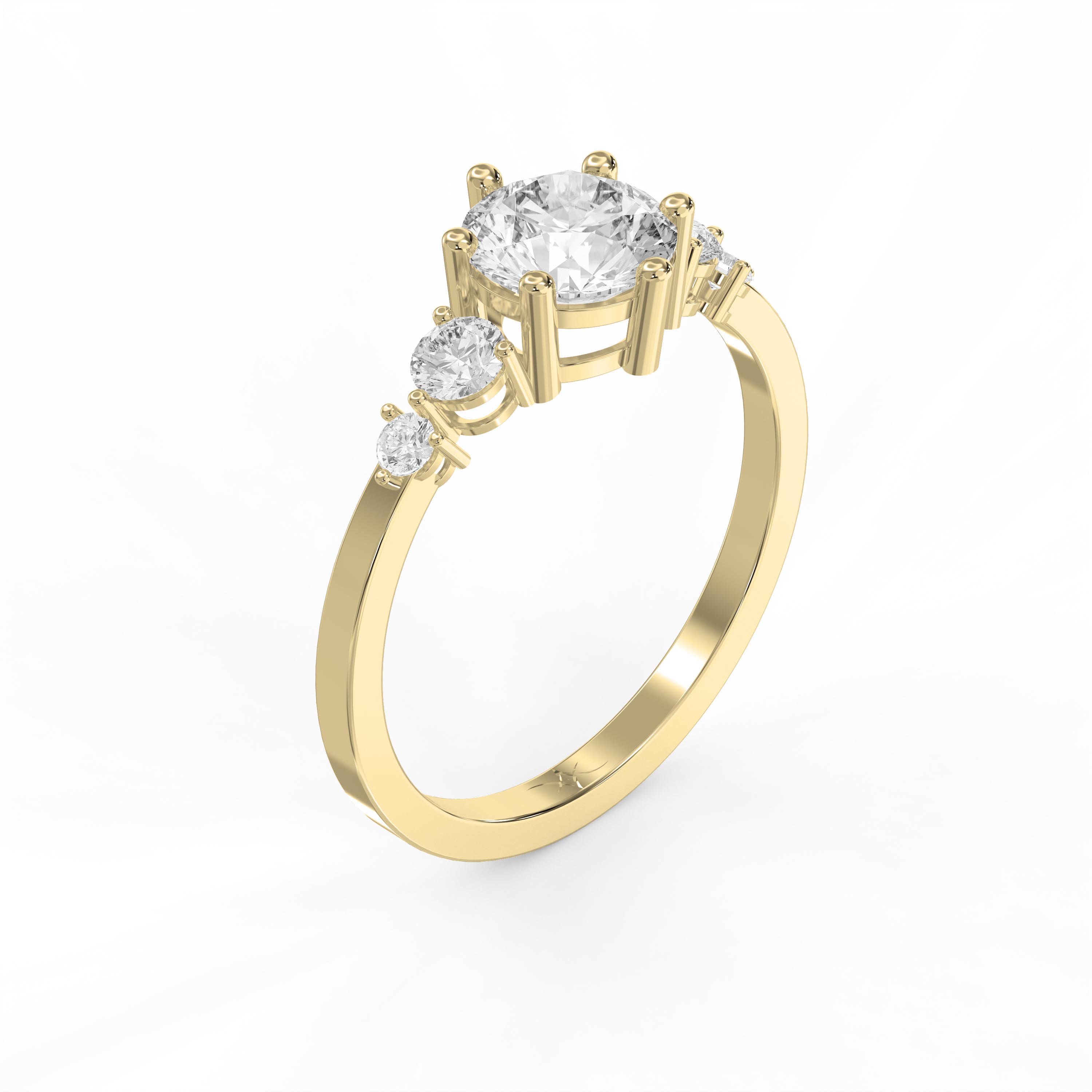 Diamond Engagement Ring with Round Center & Graduated Side Stones – Customizable Center Stone Shapes | Choose Lab-Grown & Natural Diamonds