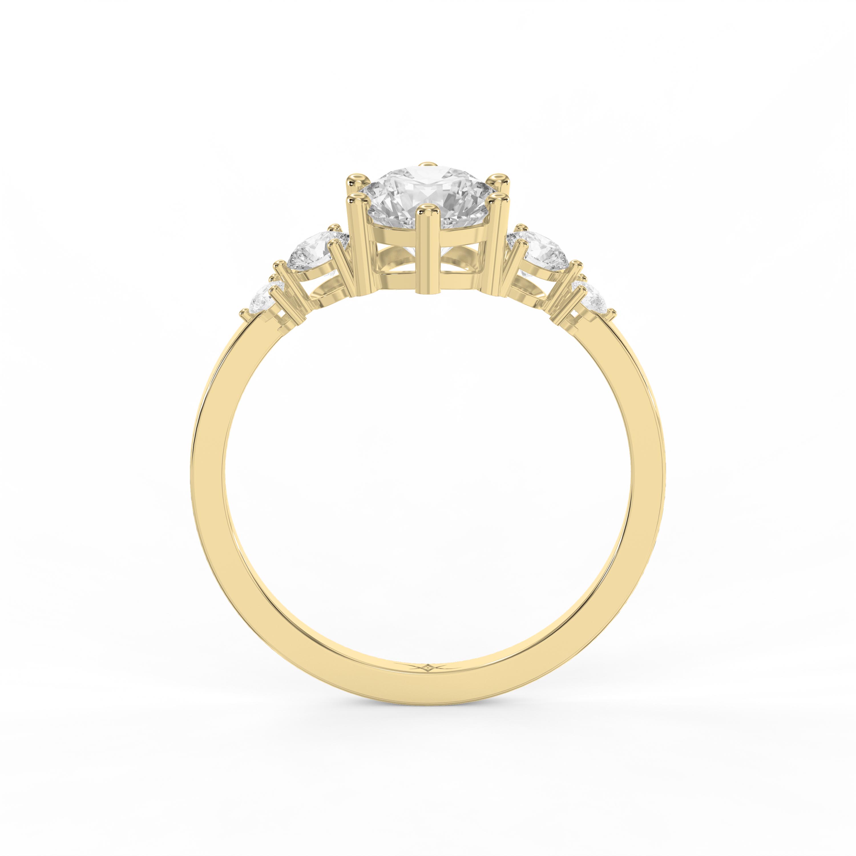 Diamond Engagement Ring with Round Center & Graduated Side Stones – Customizable Center Stone Shapes | Choose Lab-Grown & Natural Diamonds