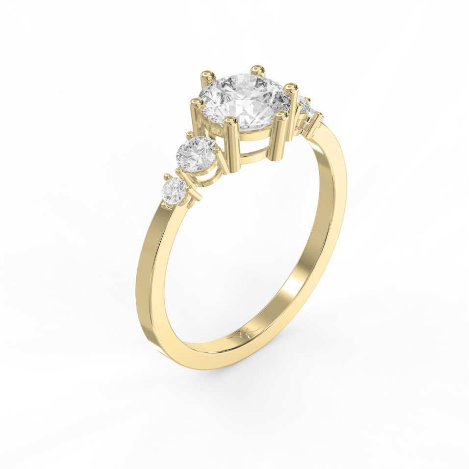 Diamond Engagement Ring with Round Center & Graduated Side Stones – Customizable Center Stone Shapes | Choose Lab-Grown & Natural Diamonds