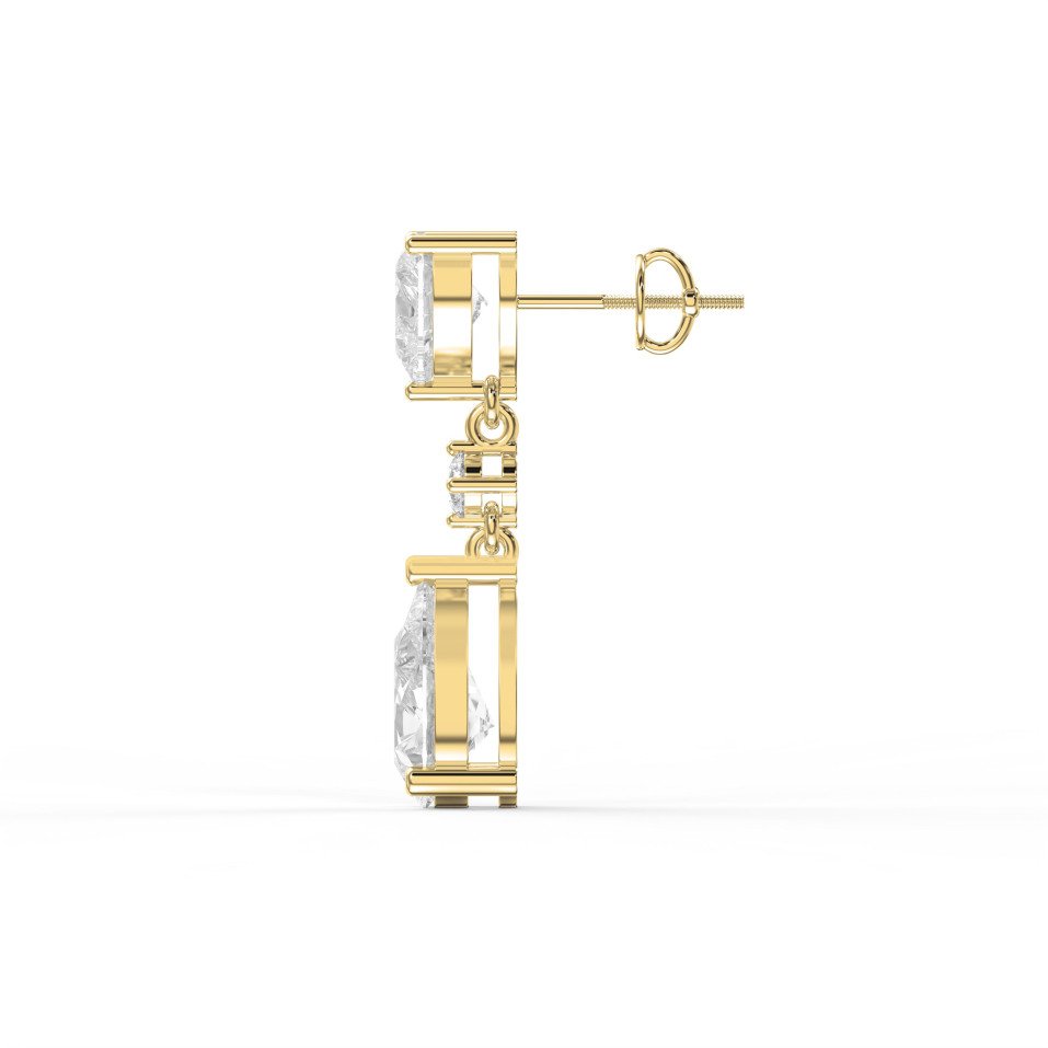 Romantic Diamond Drop Earrings in Gold & Platinum – Heart , Round & Pear Cut Stones | Choose Lab-Grown Diamonds