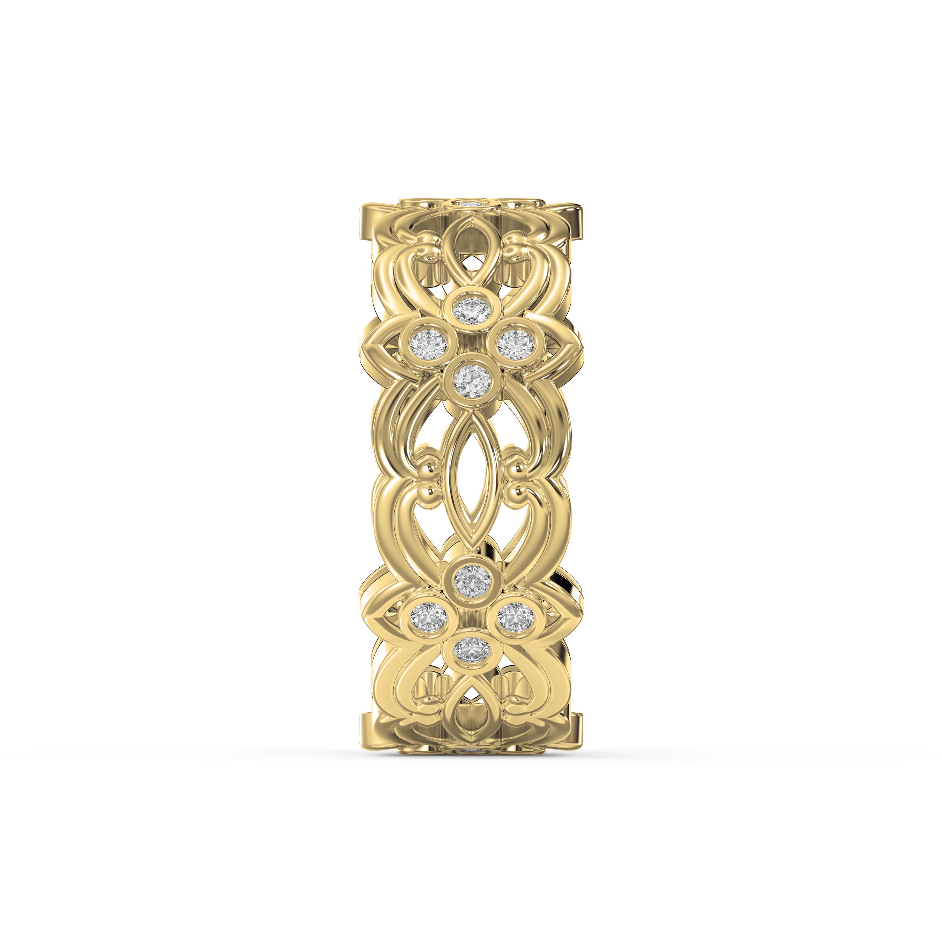 Floral Diamond Wide Vintage Band – Intricate Vintage Style Statement Ring