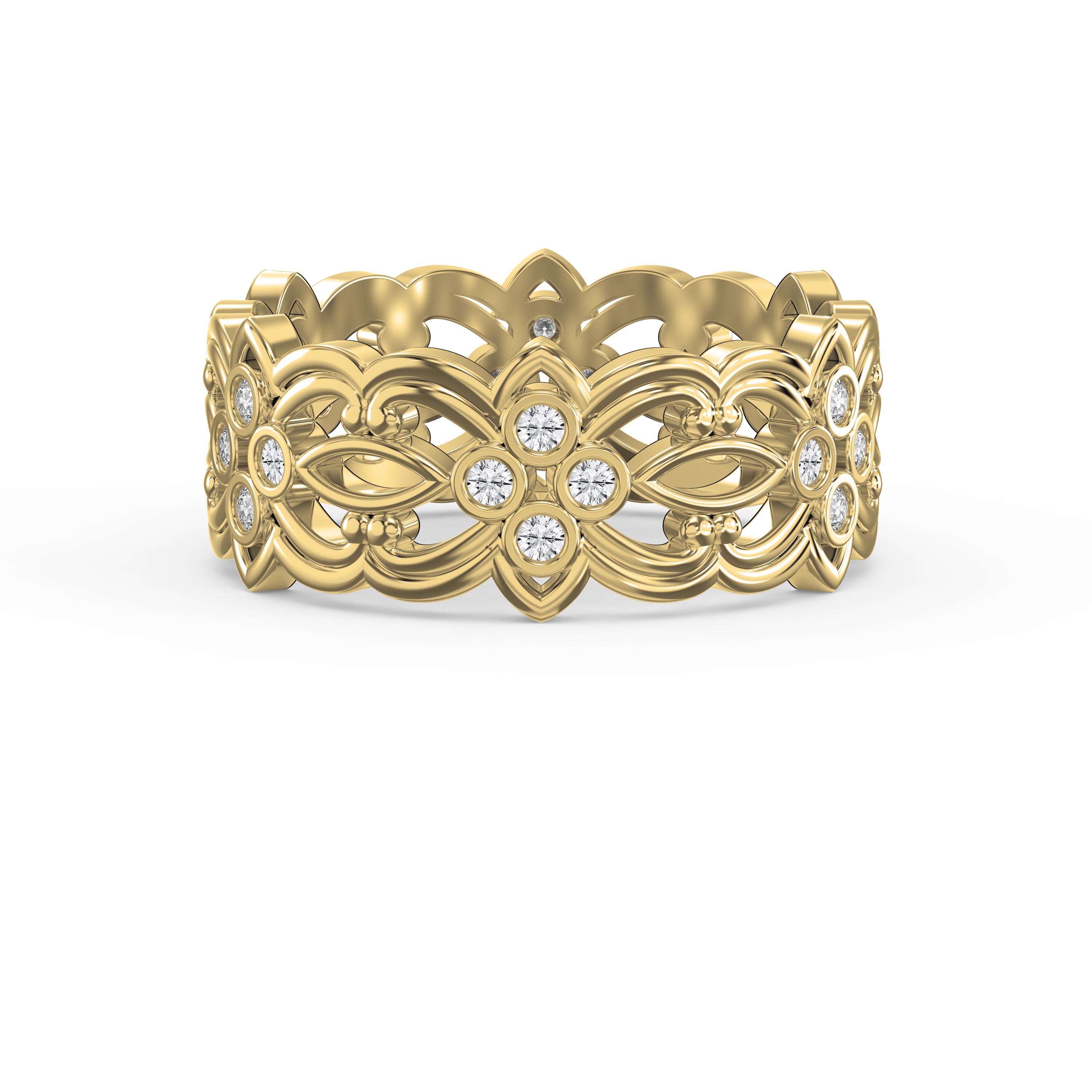 Floral Diamond Wide Vintage Band – Intricate Vintage Style Statement Ring