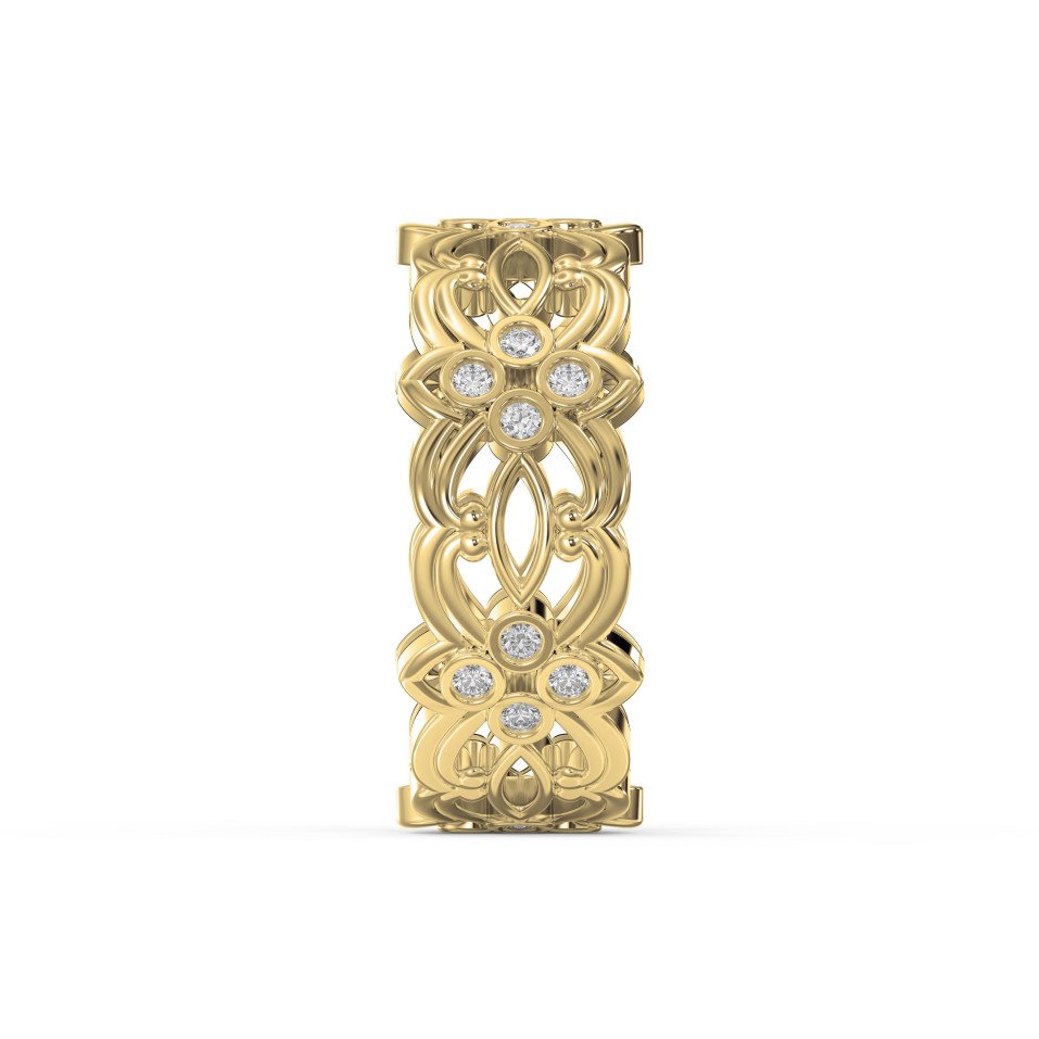 Floral Diamond Wide Vintage Band – Intricate Vintage Style Statement Ring