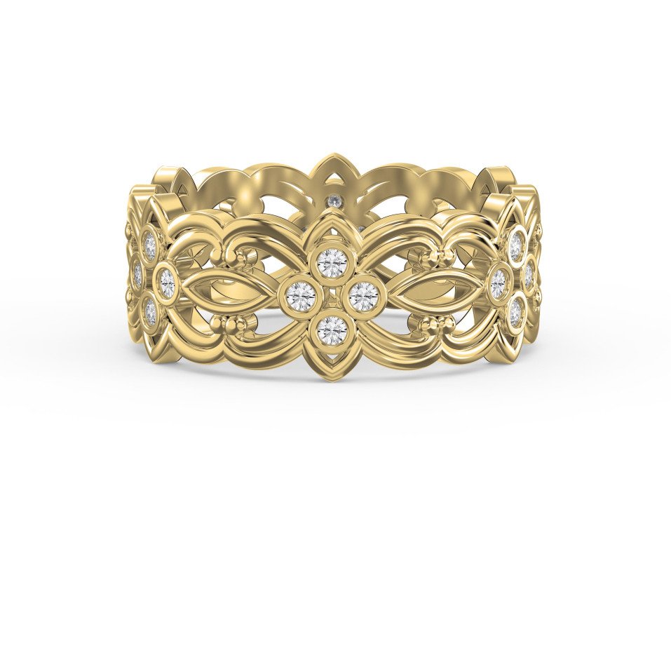 Floral Diamond Wide Vintage Band – Intricate Vintage Style Statement Ring
