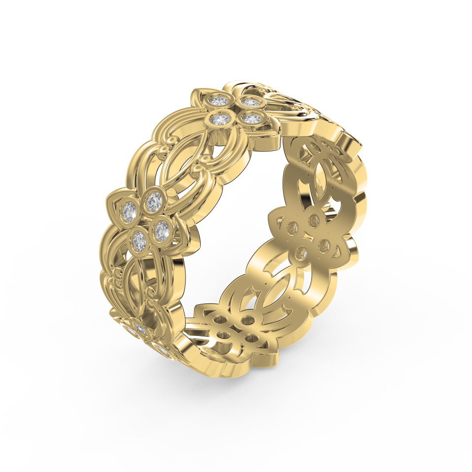 Floral Diamond Wide Vintage Band – Intricate Vintage Style Statement Ring