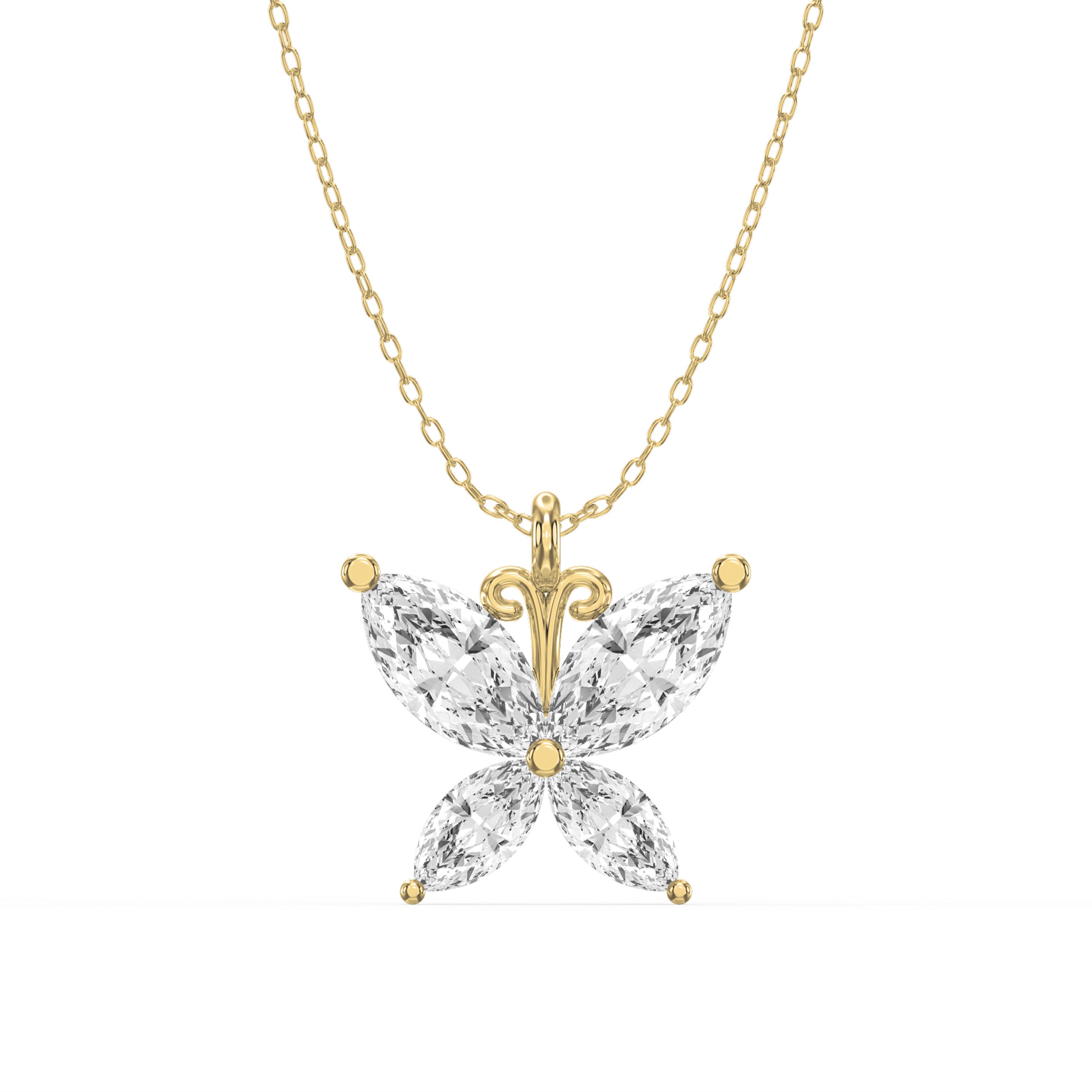 Butterfly Diamond Pendant Necklace | Marquise-Cut Diamond Butterfly Necklace | Choose Lab - Grown & Natural