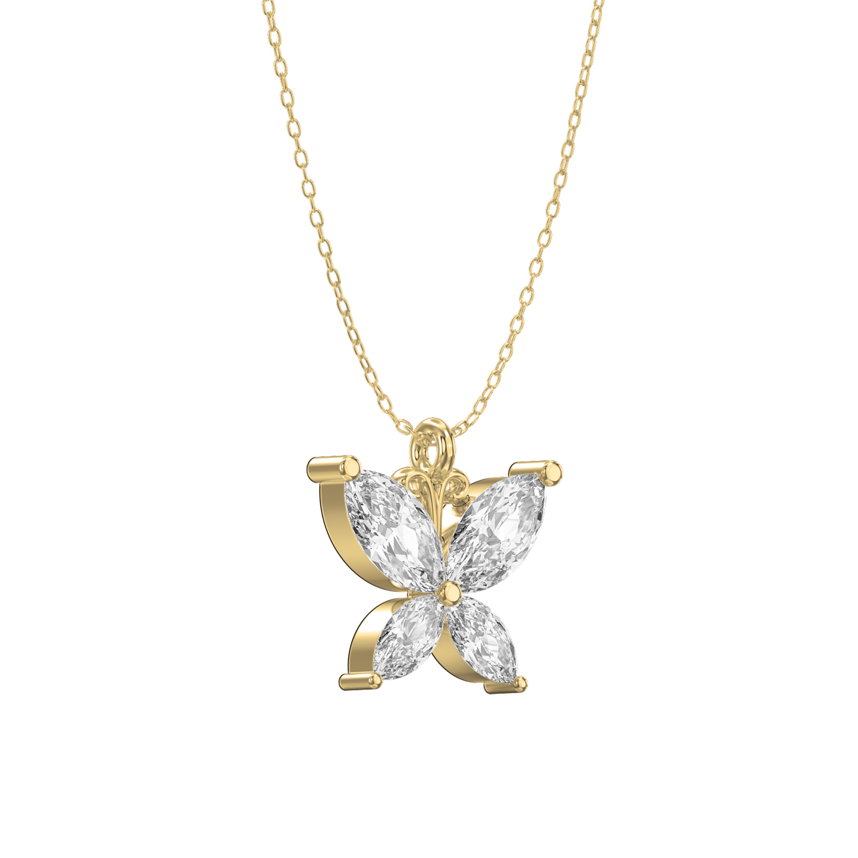 Butterfly Diamond Pendant Necklace | Marquise-Cut Diamond Butterfly Necklace | Choose Lab - Grown & Natural