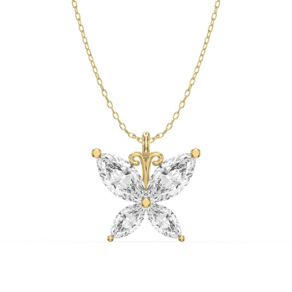 Butterfly Diamond Pendant Necklace | Marquise-Cut Diamond Butterfly Necklace | Choose Lab - Grown & Natural