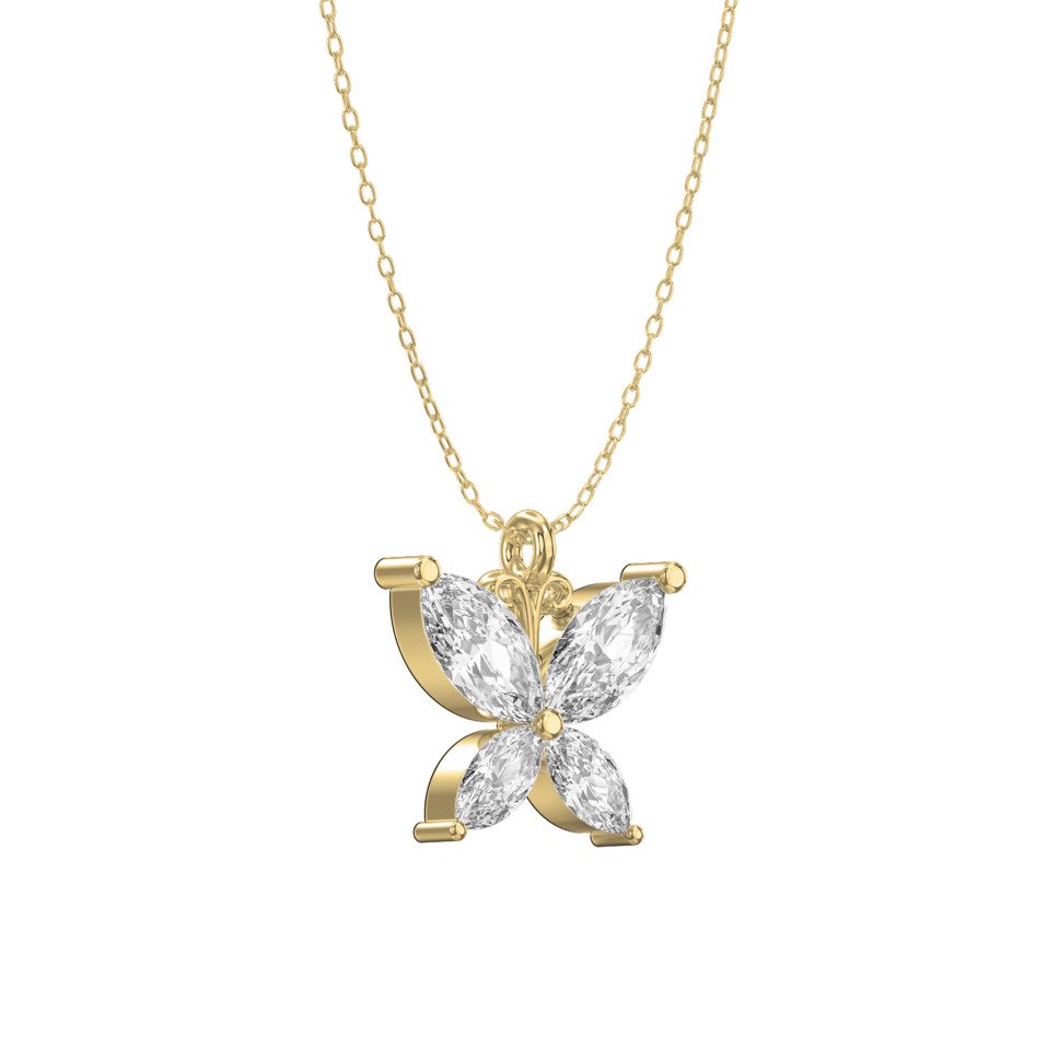 Butterfly Diamond Pendant Necklace | Marquise-Cut Diamond Butterfly Necklace | Choose Lab - Grown & Natural