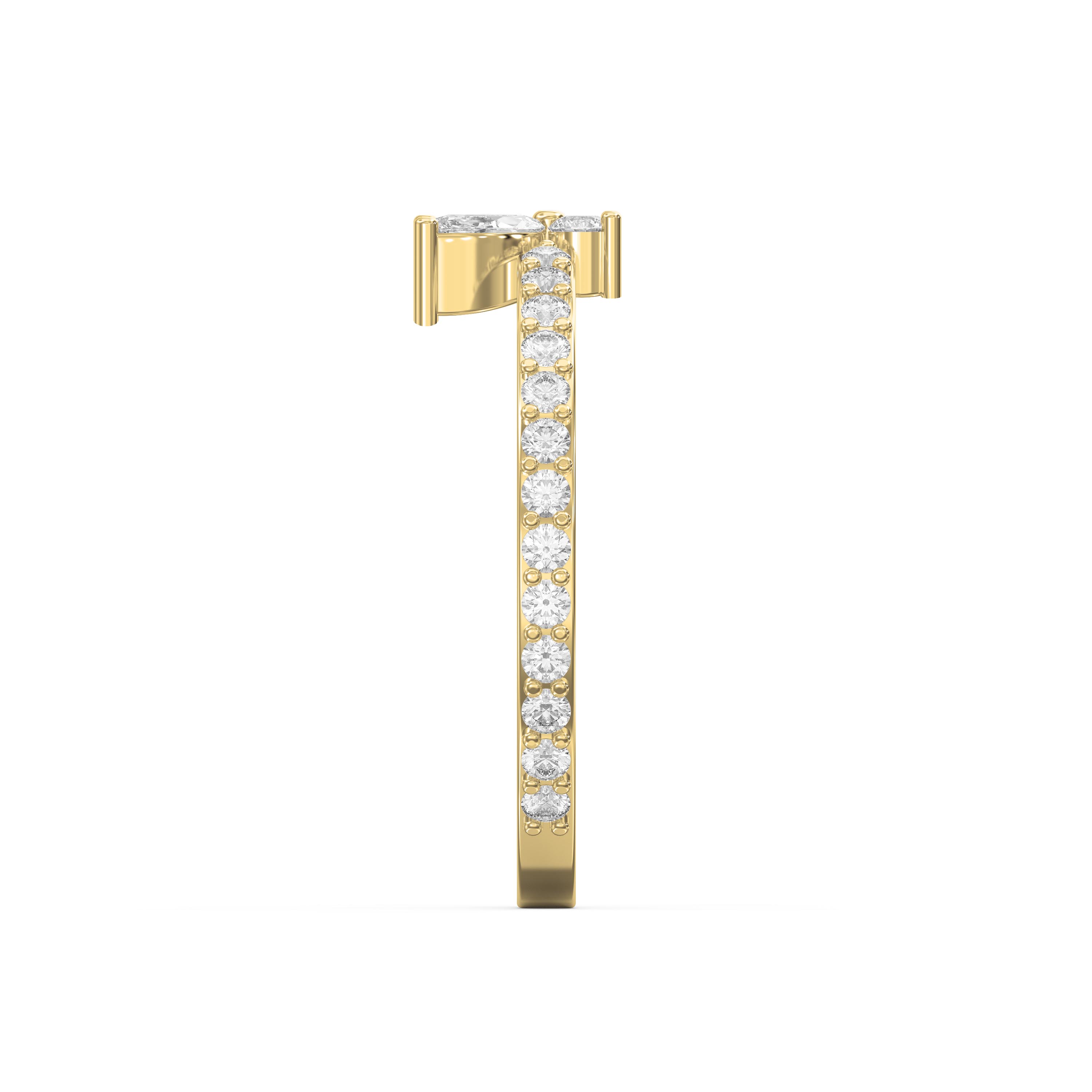 Floral Marquise and Round Diamond Ring in Yellow Gold – Elegant Diamond Band for Women