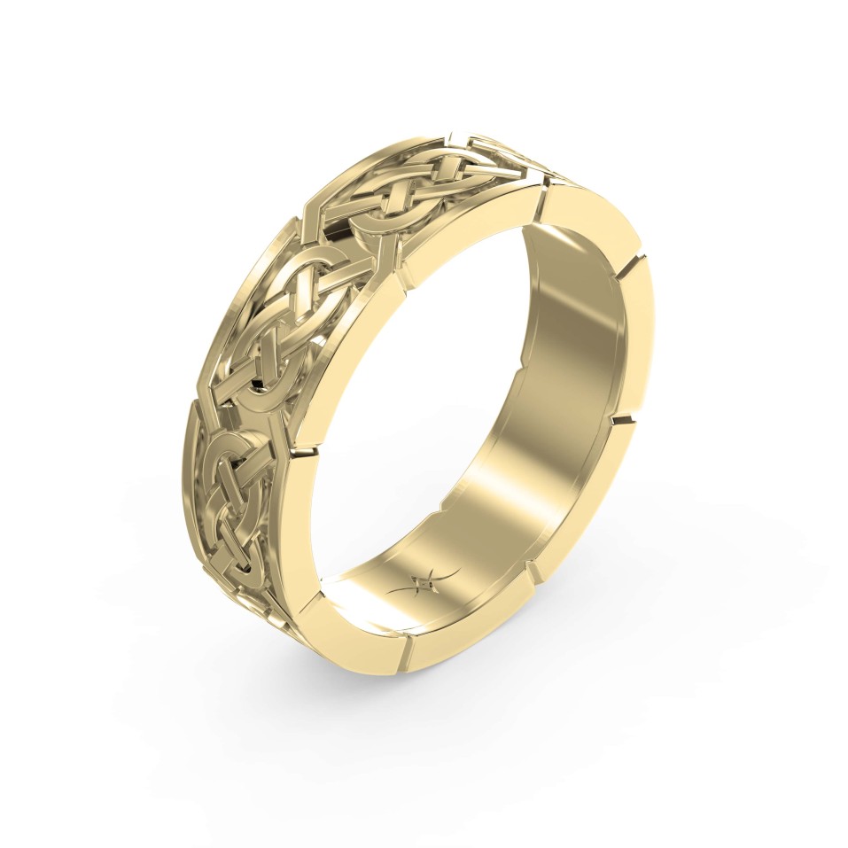 Intertwined Engraved and High-Polished Flat Celtic Art Wedding Band