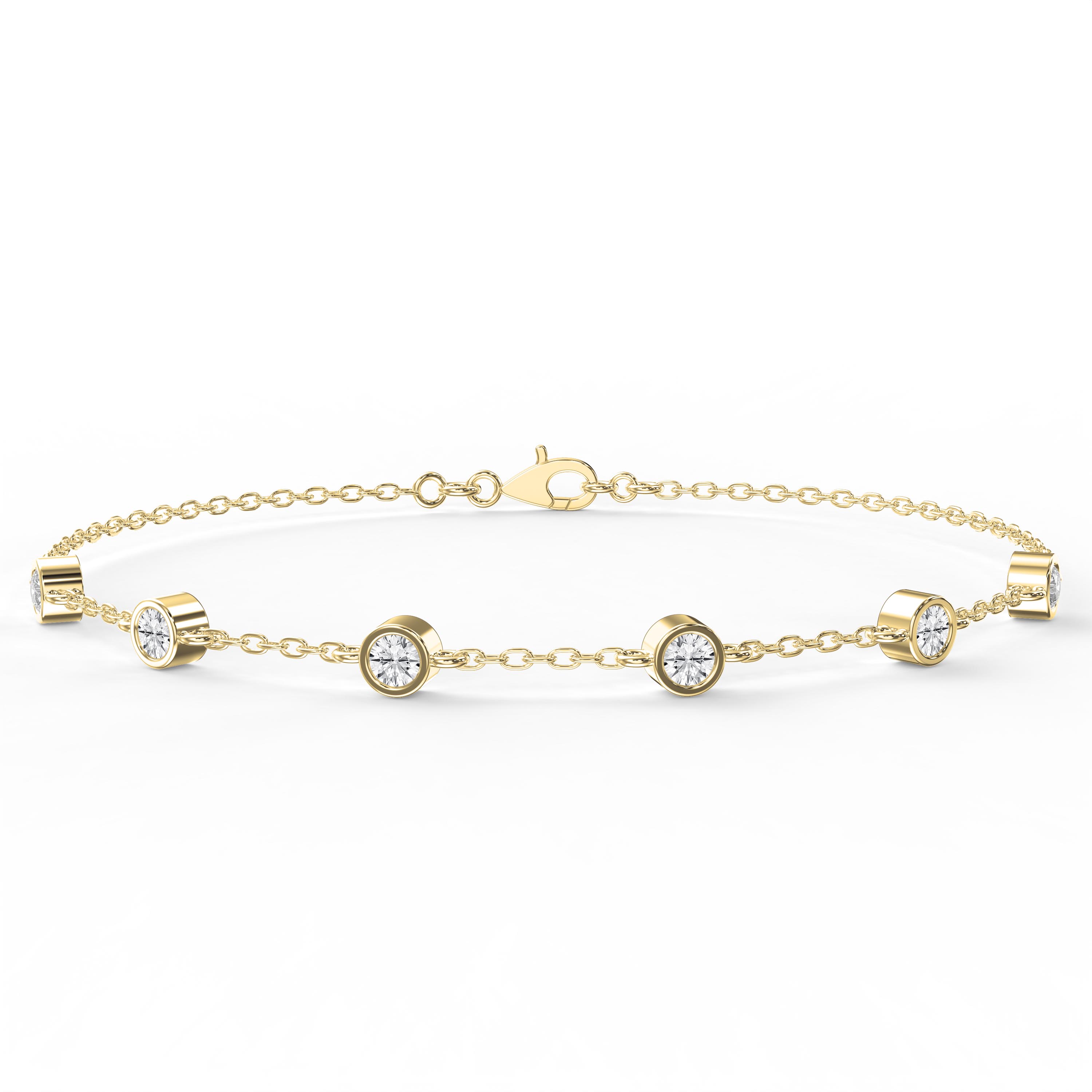Diamond Station Bracelet – Bezel Set Round Diamonds Minimalist Chain Design | Choose Lab-Grown & Natural Diamonds