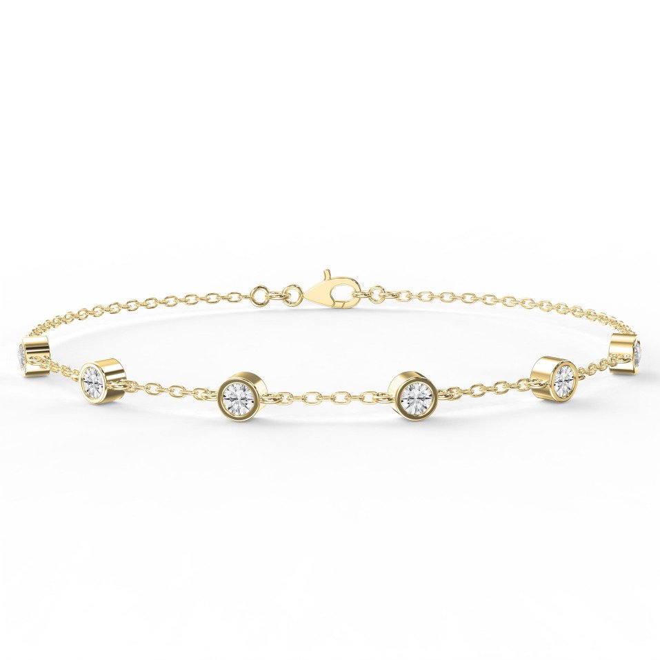 Diamond Station Bracelet – Bezel Set Round Diamonds Minimalist Chain Design | Choose Lab-Grown & Natural Diamonds
