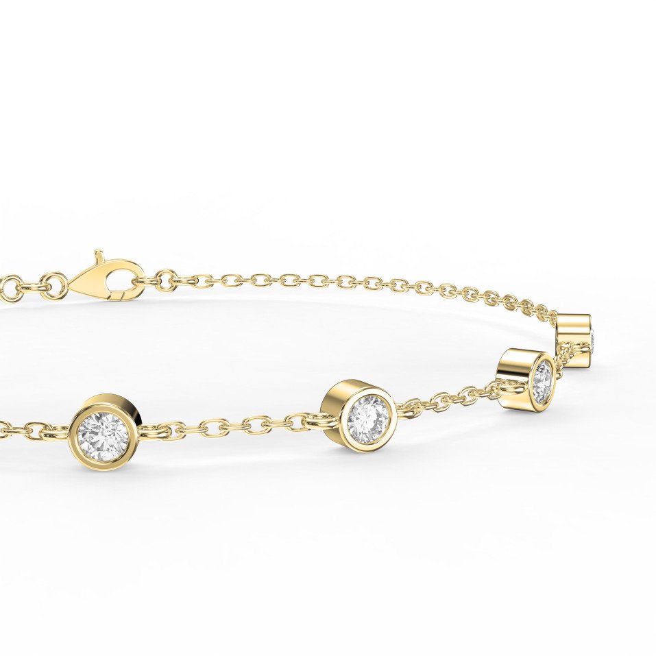 Diamond Station Bracelet – Bezel Set Round Diamonds Minimalist Chain Design | Choose Lab-Grown & Natural Diamonds