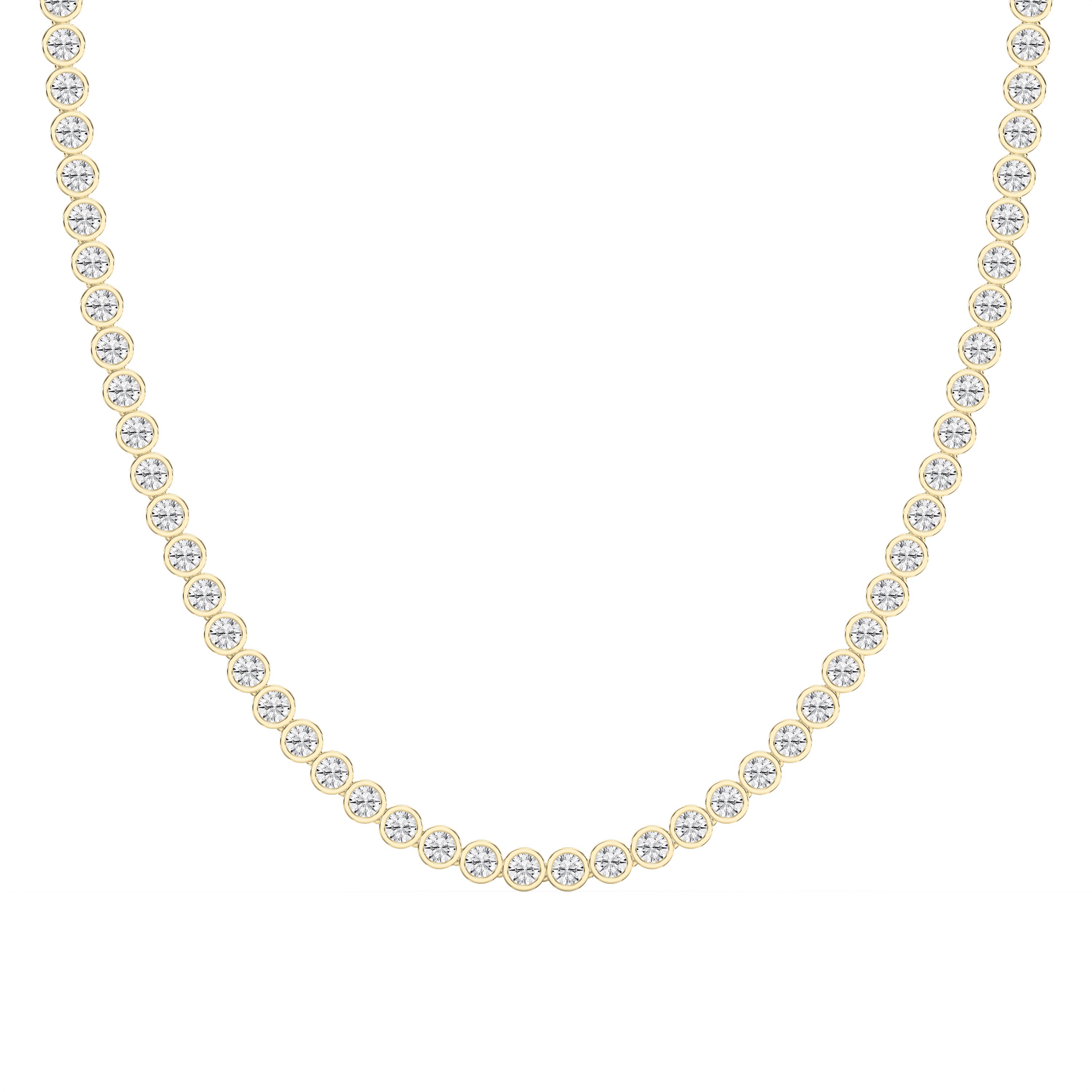 Experience timeless sparkle with this 19.25 carat round diamond tennis necklace, featuring 0.25 pointer diamonds. Choose lab-grown for sustainable brilliance.