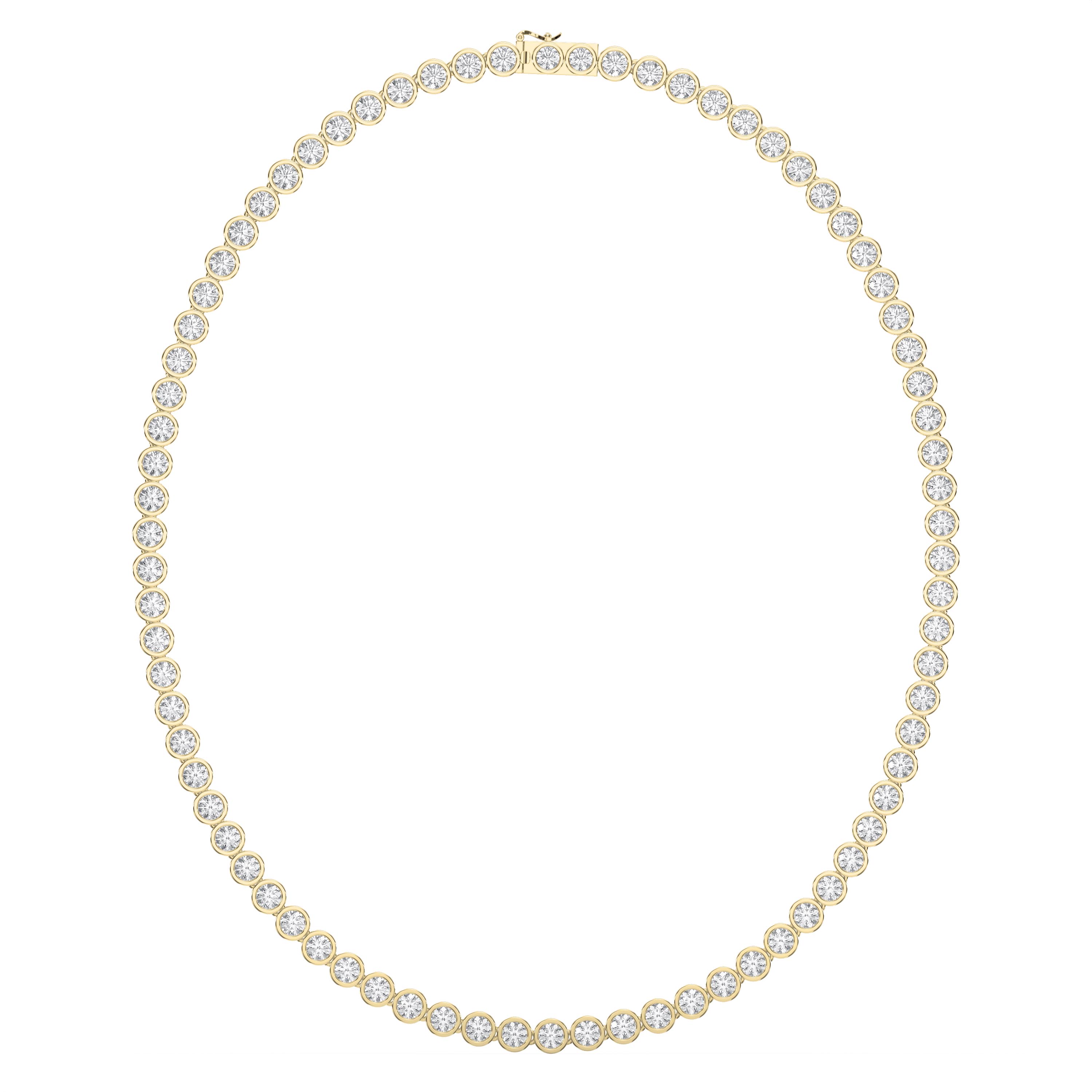 Experience timeless sparkle with this 19.25 carat round diamond tennis necklace, featuring 0.25 pointer diamonds. Choose lab-grown for sustainable brilliance.