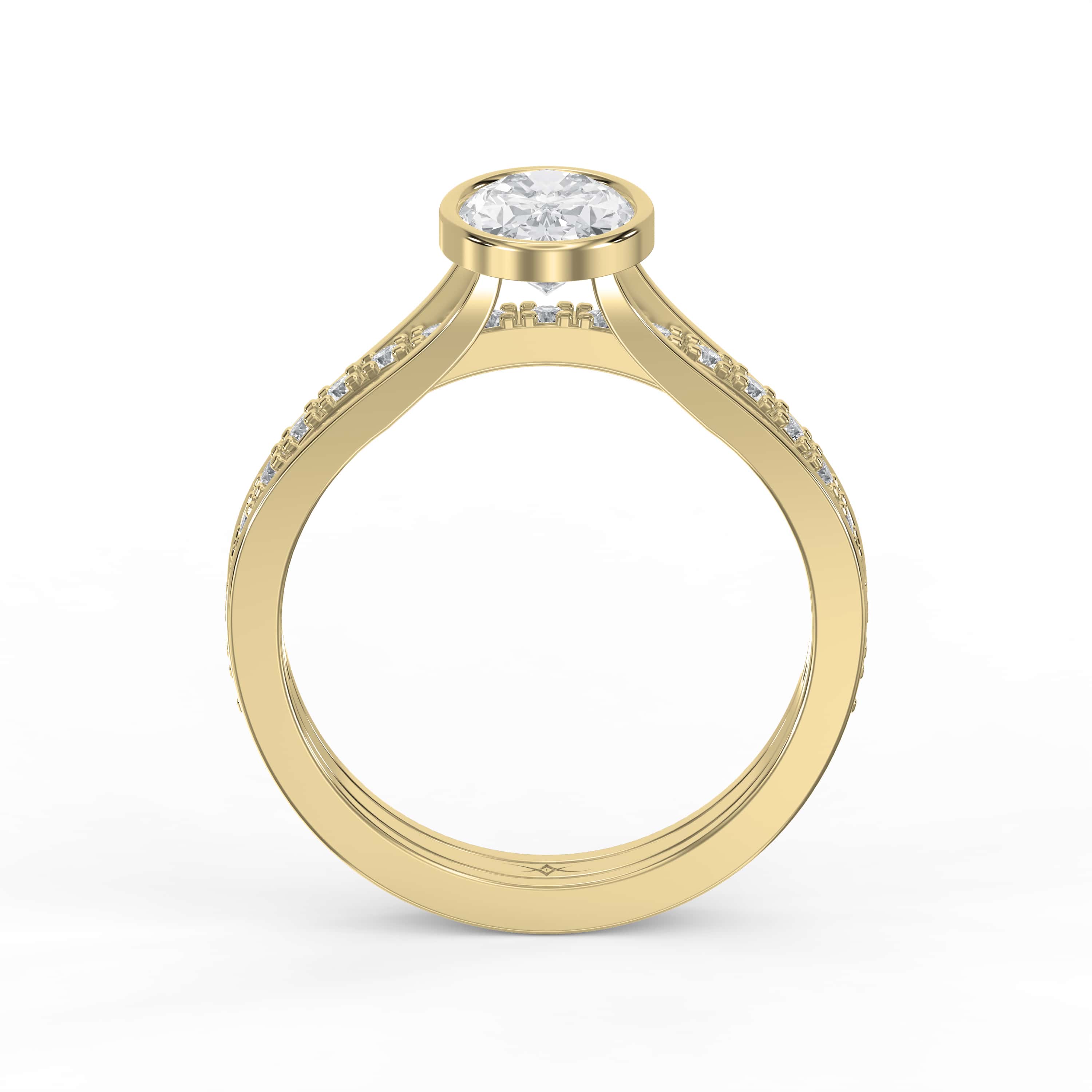 Full Bezel Setting Ring with Single Row Pave Diamonds