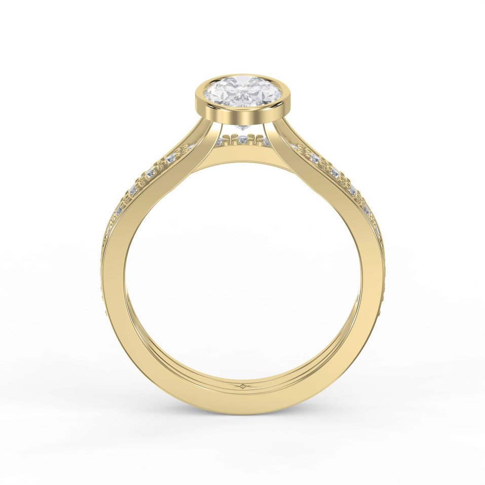 Full Bezel Setting Ring with Single Row Pave Diamonds