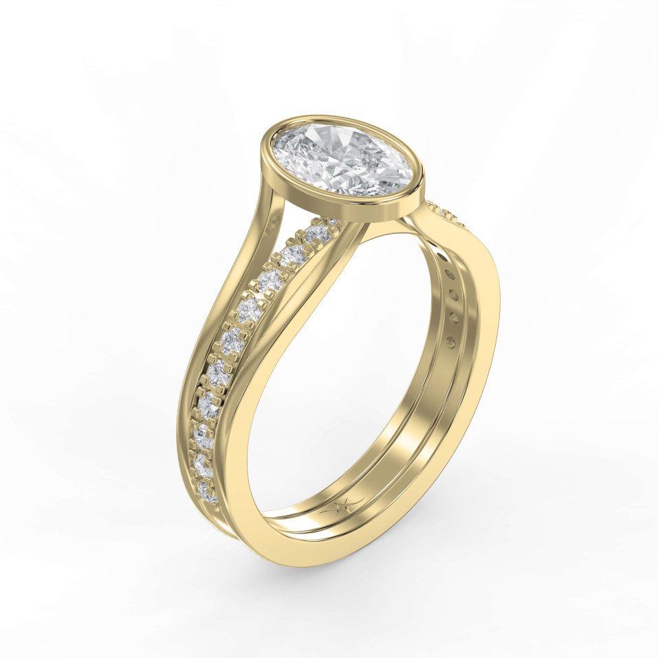 Full Bezel Setting Ring with Single Row Pave Diamonds