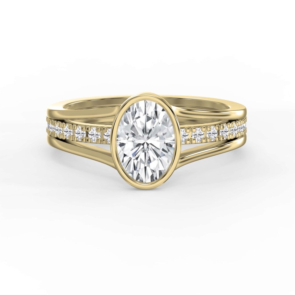 Full Bezel Setting Ring with Single Row Pave Diamonds