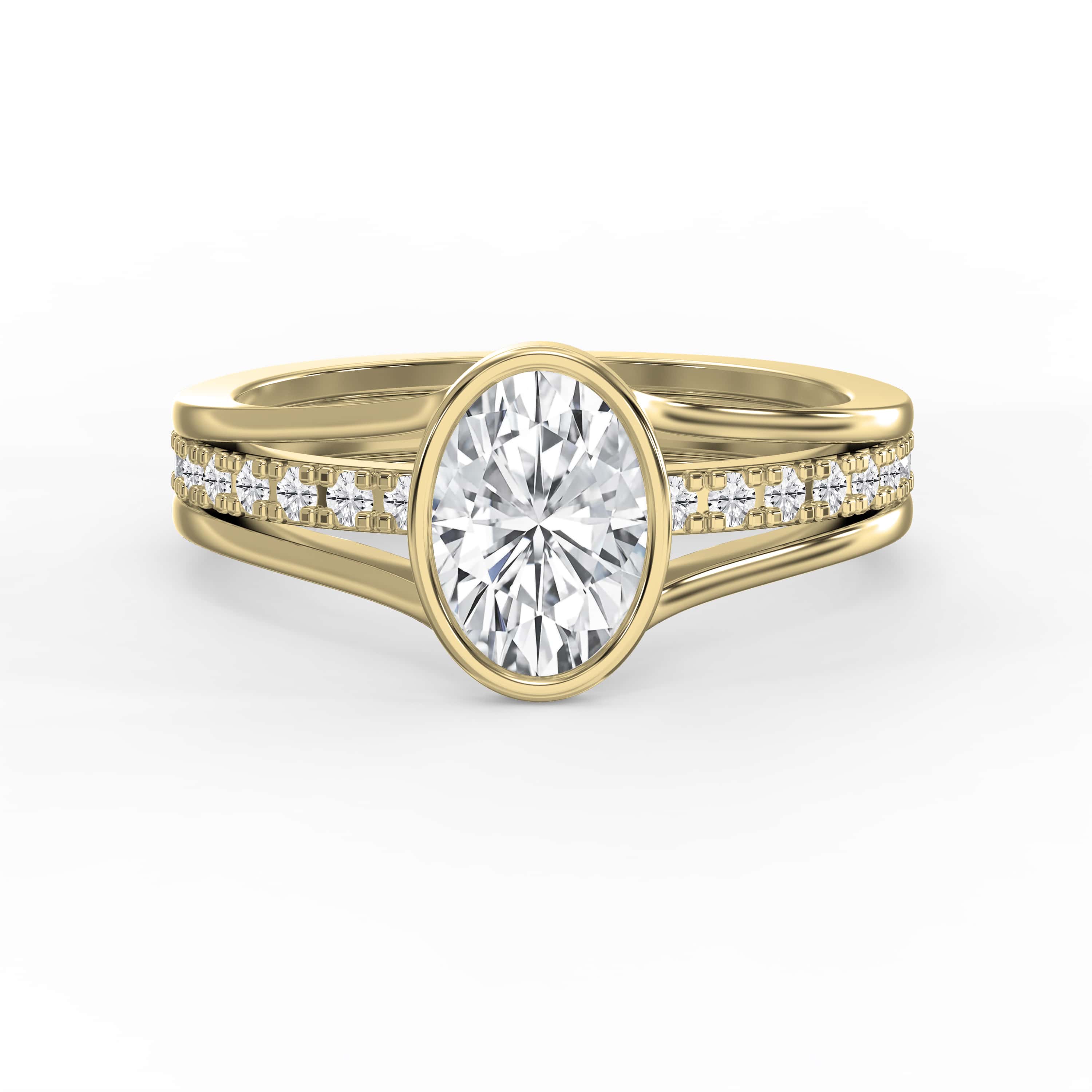 Full Bezel Setting Ring with Single Row Pave Diamonds