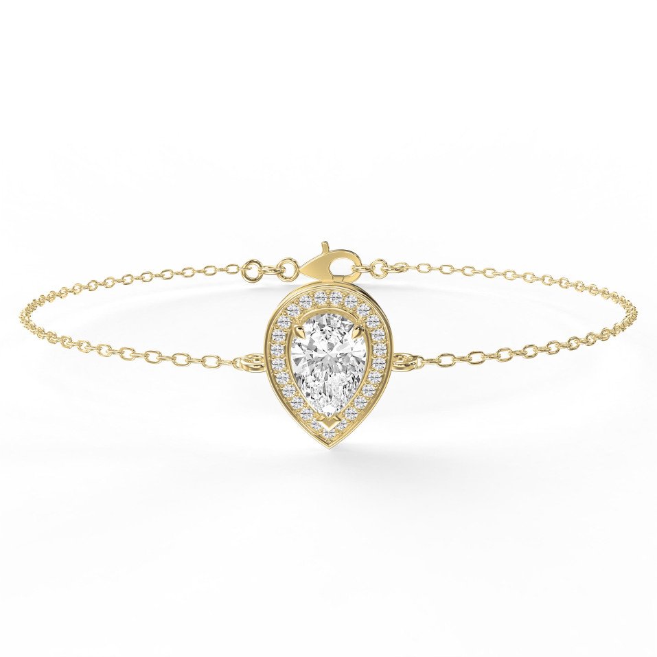 Pear Shape Diamond Halo Bracelet – Elegant Teardrop Design in Gold & Platinum | Lab-Grown  Diamond